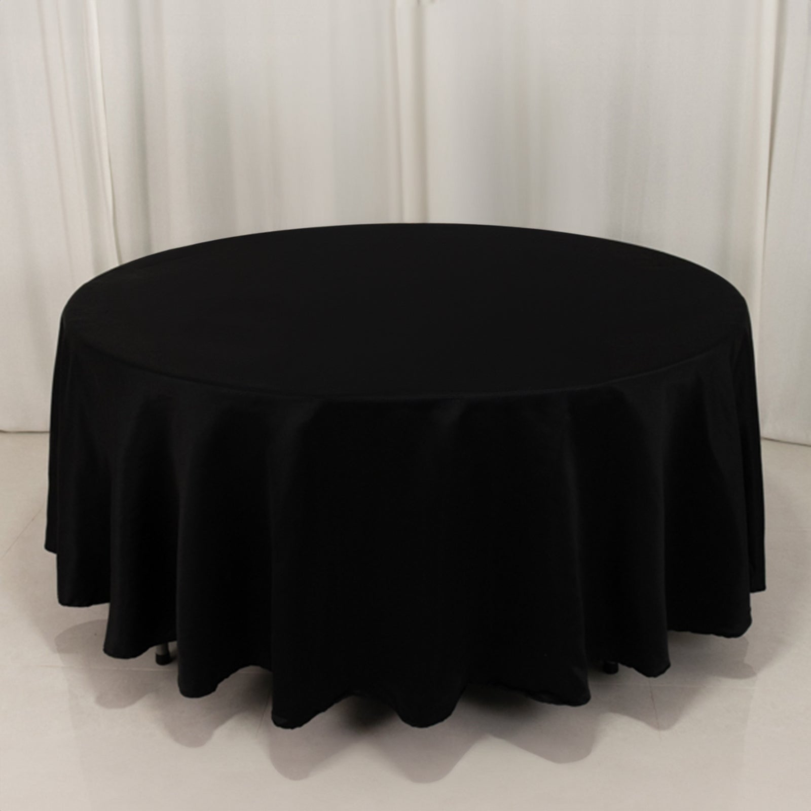 Lamour Satin 108" Round Tablecloth Black - Durable & Silk-Like Table Cover for Classy Weddings & Events