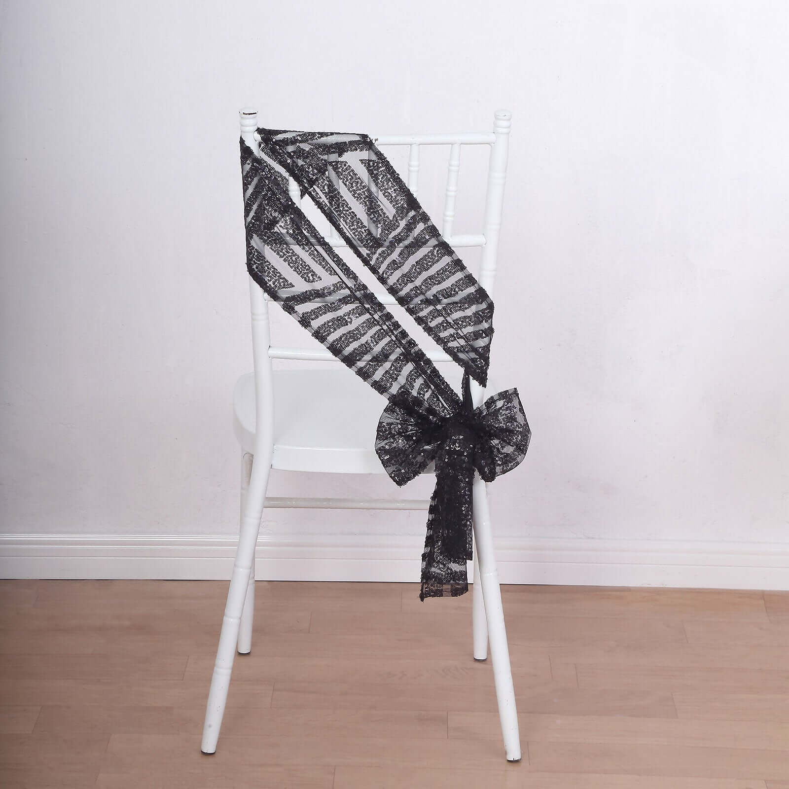 5 Pack Glitz Sequin Chair Sashes with Geometric Diamond Design 6"x88" Black - Glittering Accent for Weddings