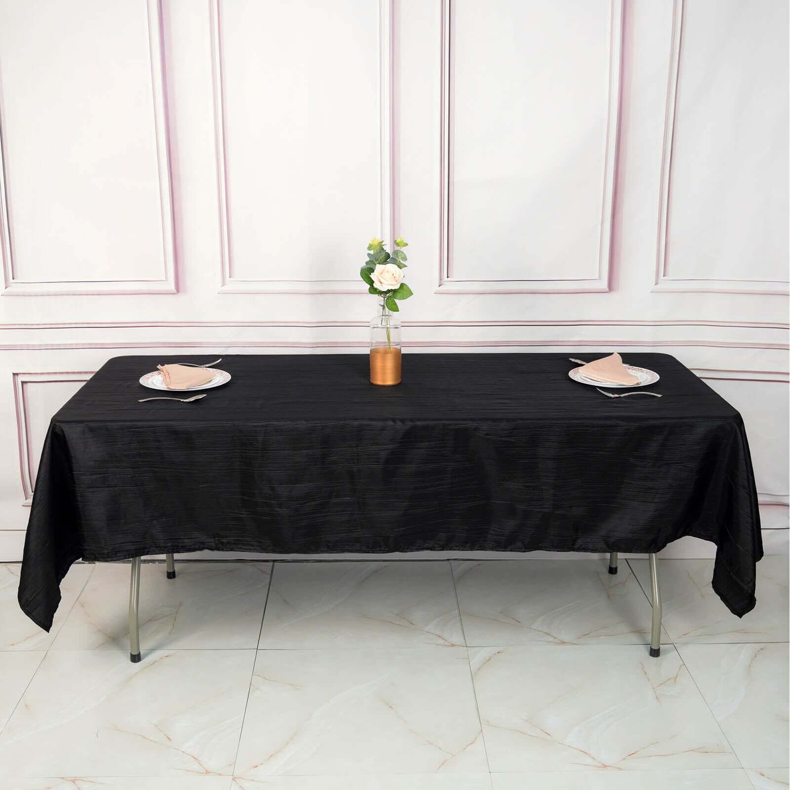 Taffeta 60"x102" Rectangle Tablecloth Black - Accordion Crinkle Table Cover