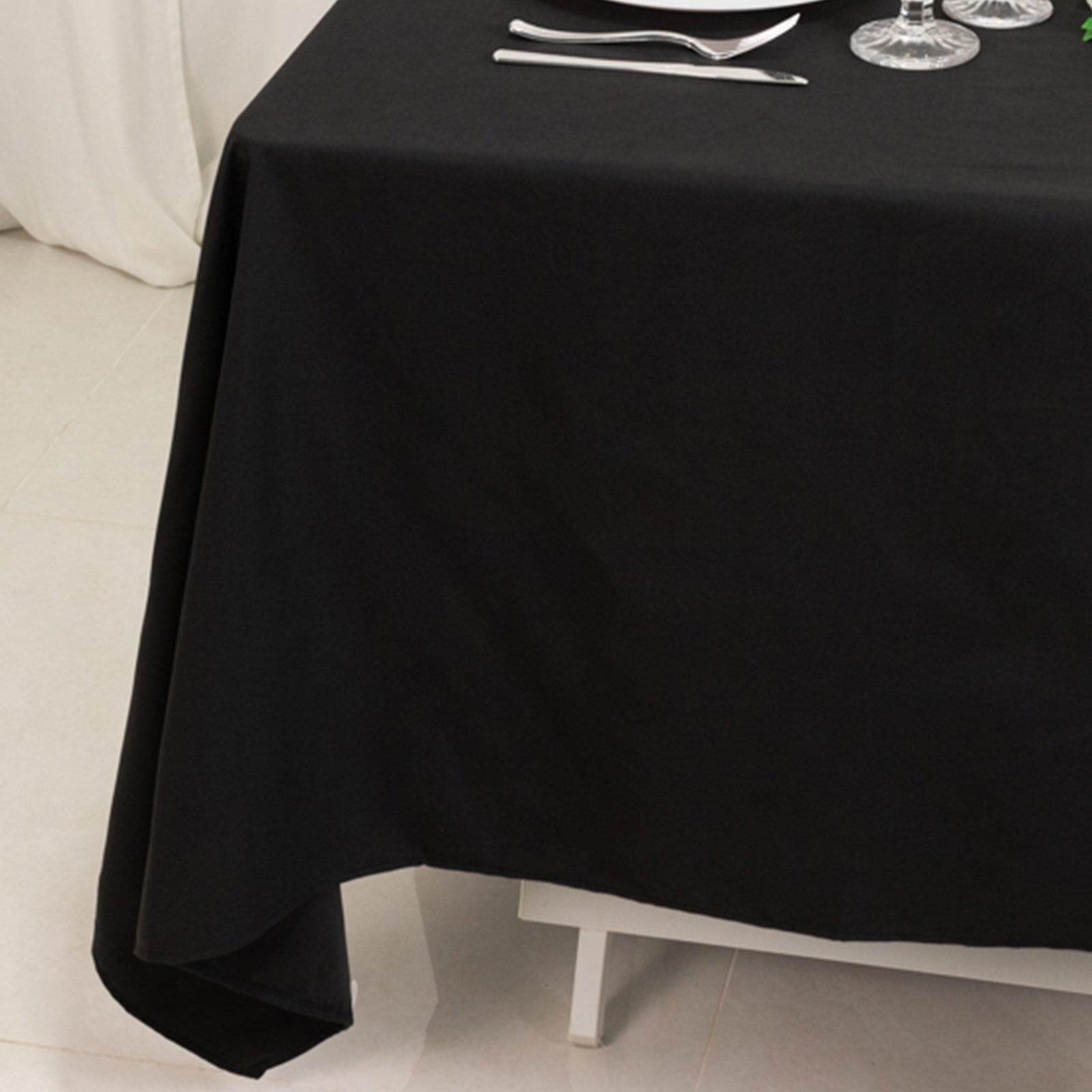 Cotton Blend 70"x70" Square Tablecloth Black - Wrinkle-Resistant Fabric Table Cover