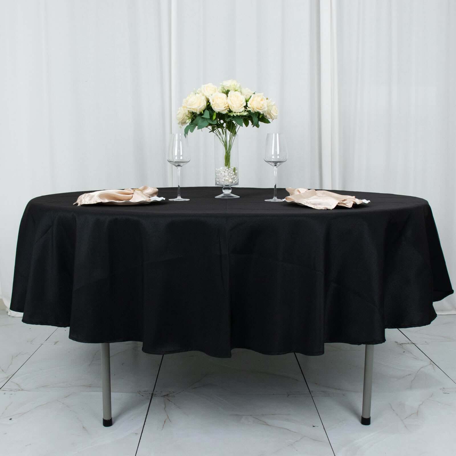 Premium Polyester 90" Round Tablecloth Black - Stain and Wrinkle-Resistant 220GSM Table Cover for Weddings & Event Decor