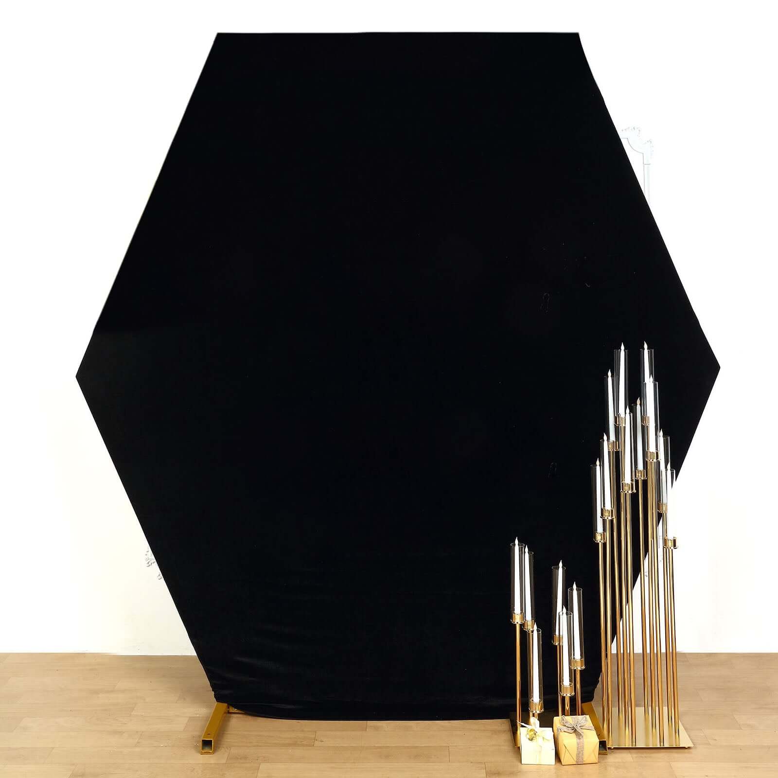 8ftx7ft Black Soft Velvet Fitted Hexagon Wedding Arbor Cover
