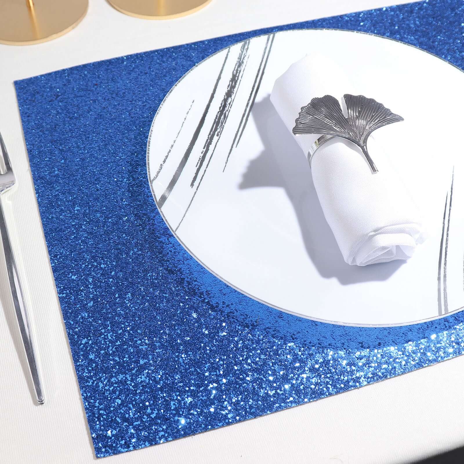 6-Pack Placemats Glitter Design Royal Blue Sparkle Rectangle - Non-Slip Decorative Dining Table Mats 12"x18"