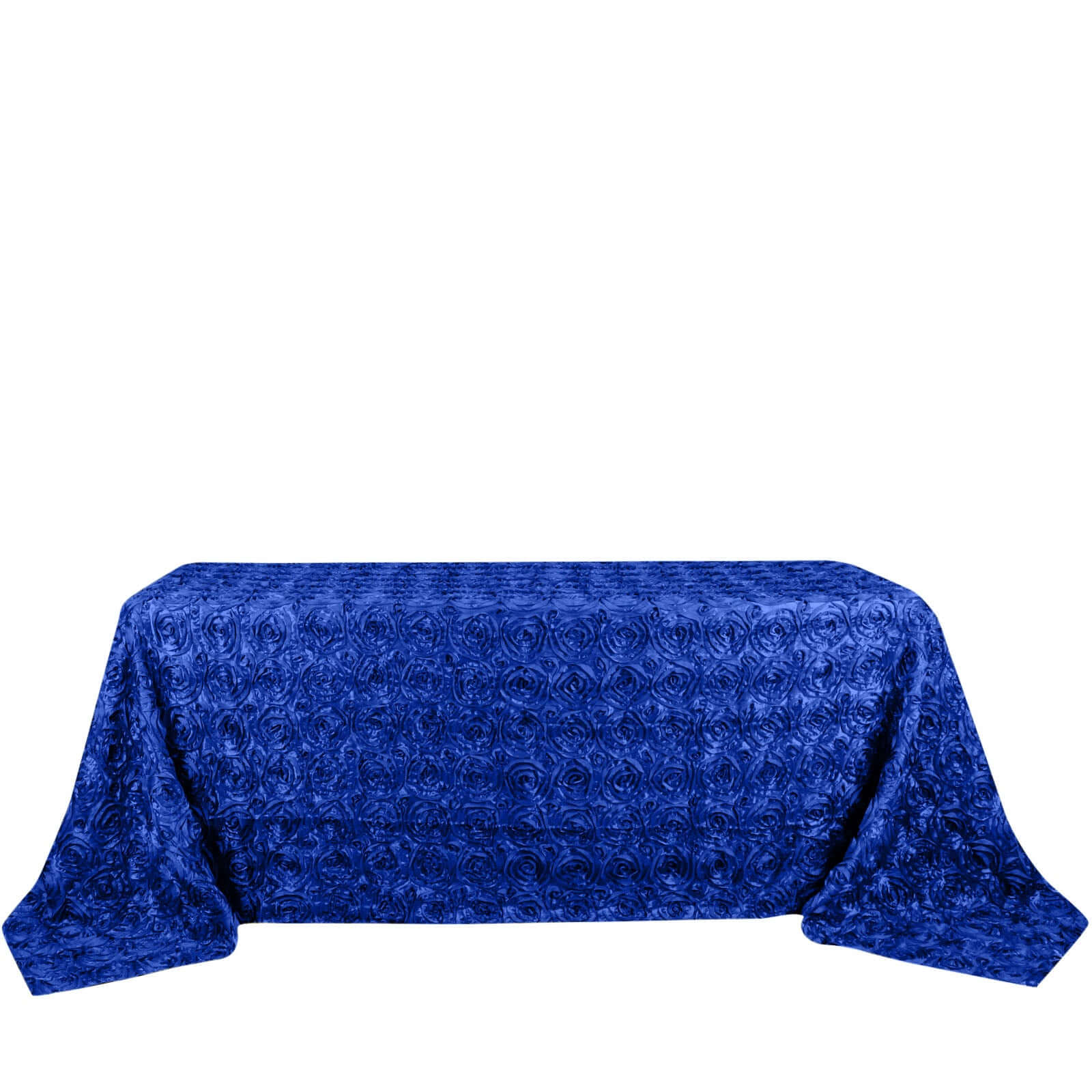 Satin 90"x132" Rectangle Tablecloth Royal Blue - Grandiose 3D Rosette Seamless Table Cover