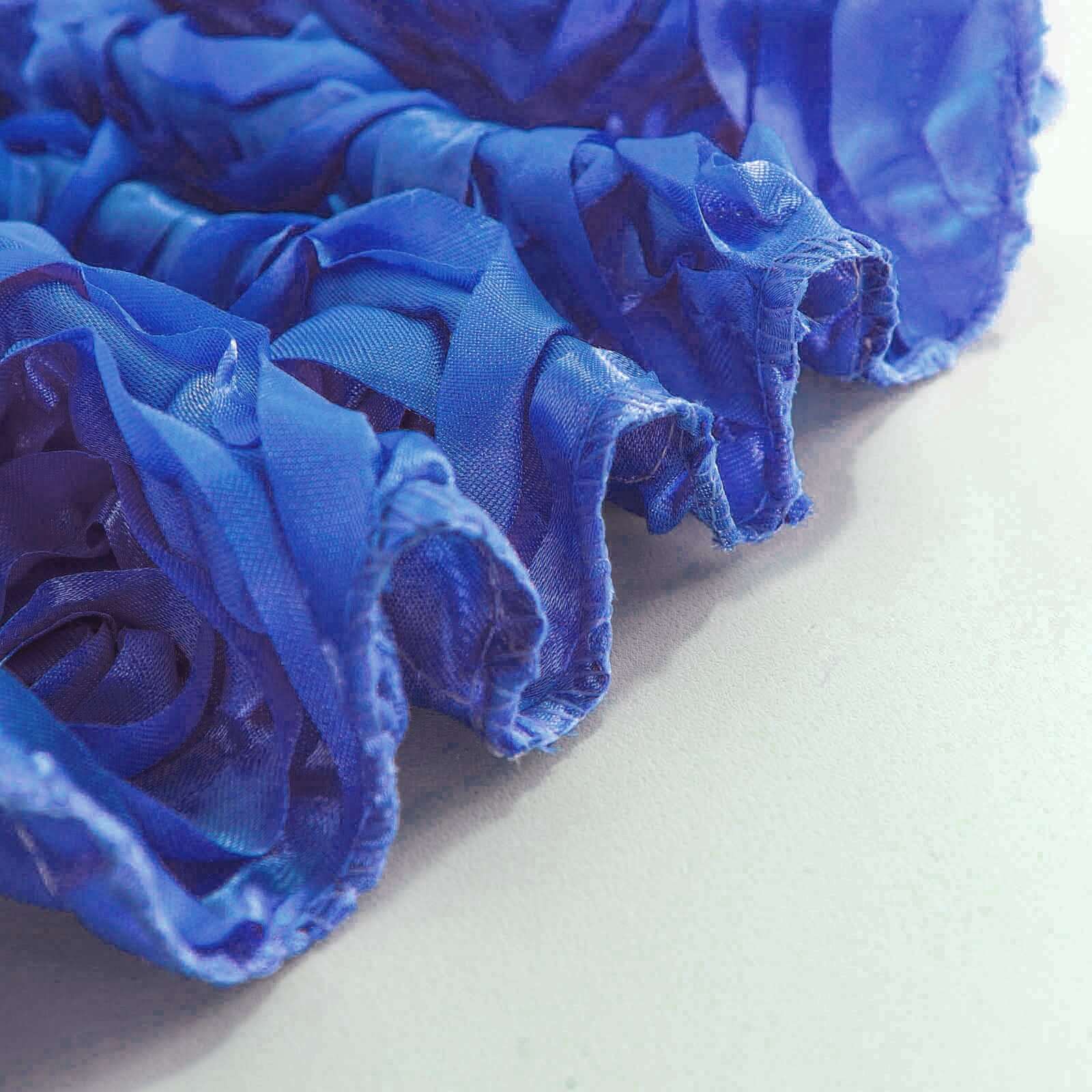 Satin 120" Round Tablecloth Royal Blue - Grandiose 3D Rosette with Seamless Finish Table Cover