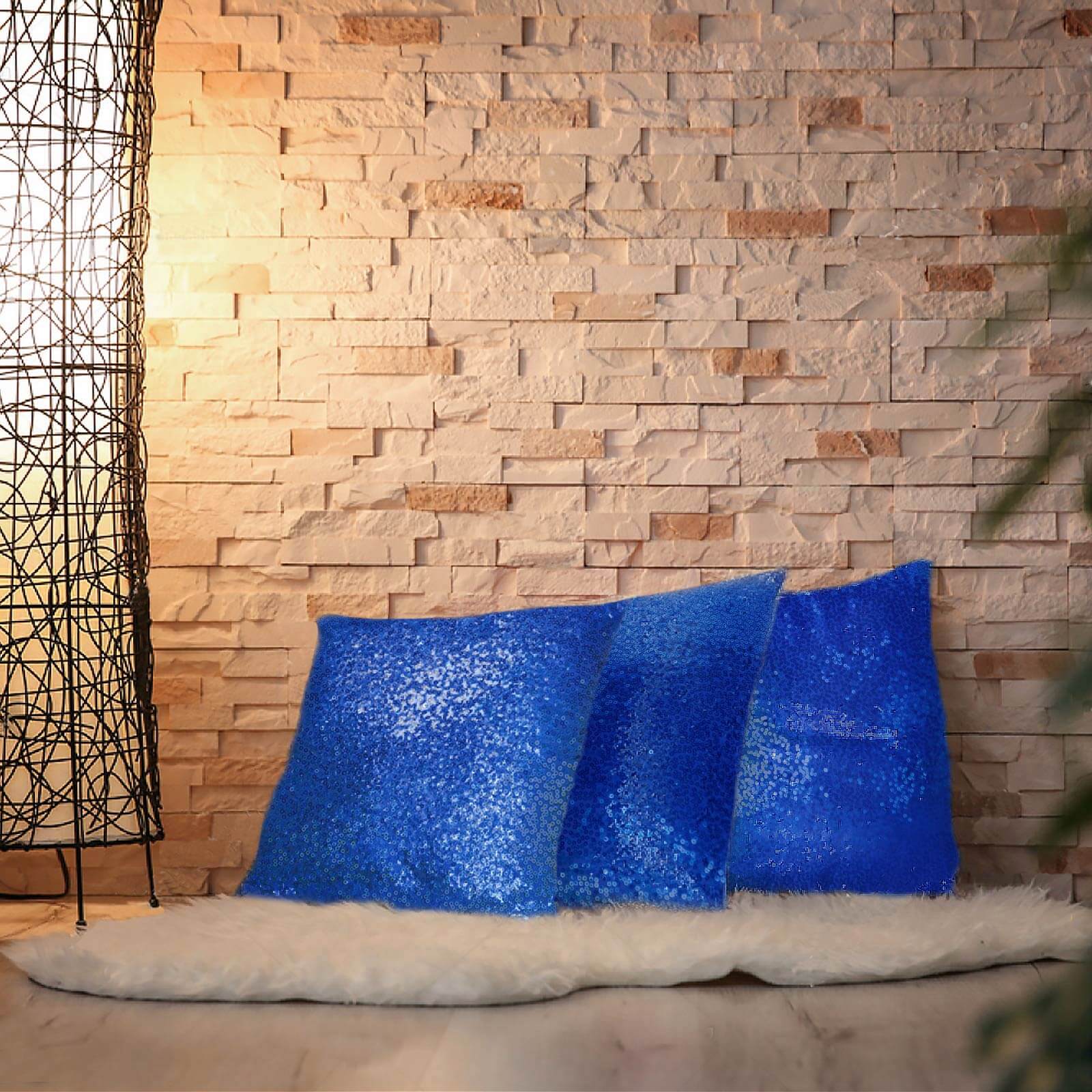 2 Pack 18"x18" Sequin Throw Pillow Cover, Decorative Cushion Case - Square Royal Blue Sequin