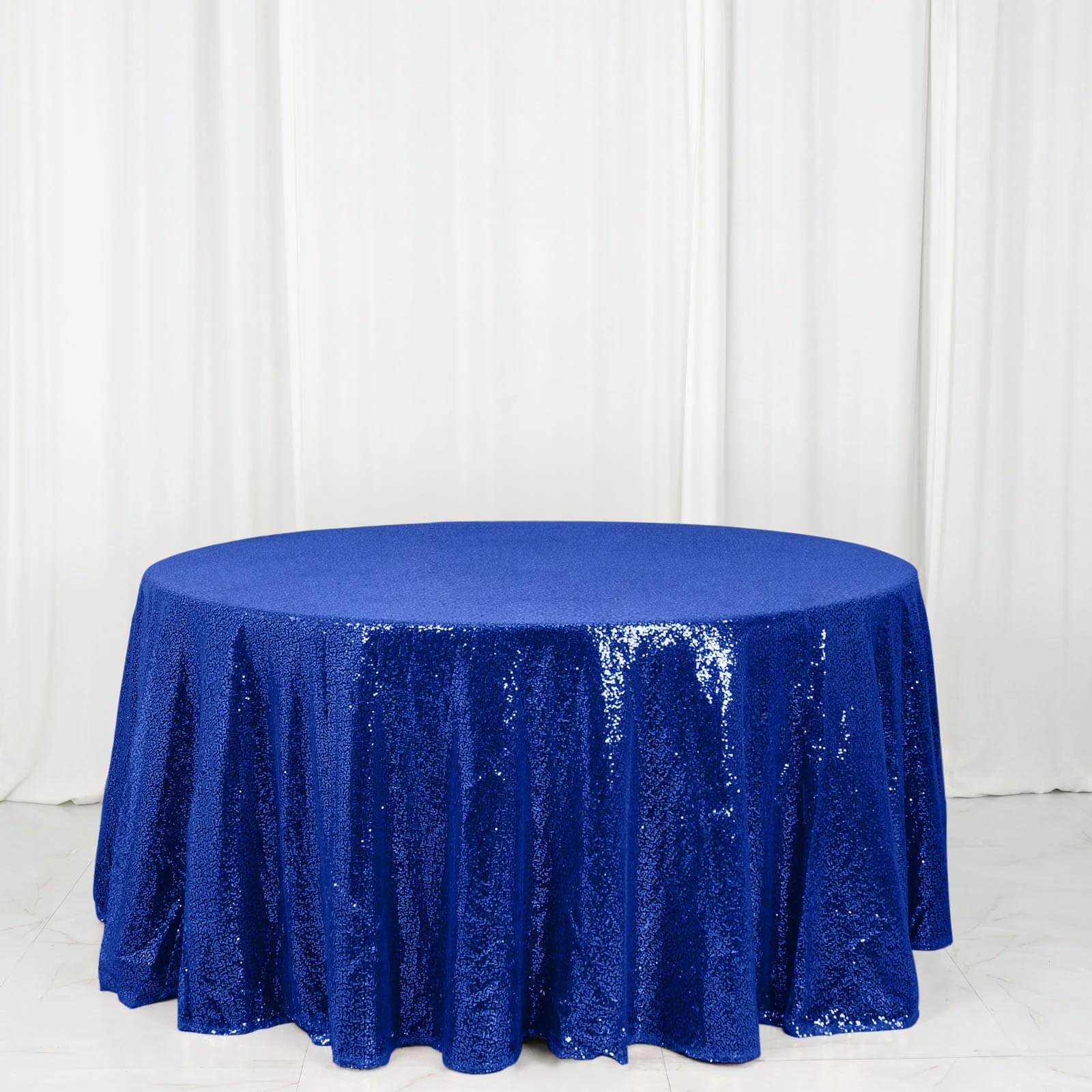 Sequin 120" Round Tablecloth Royal Blue - Seamless Glittering Table Cover