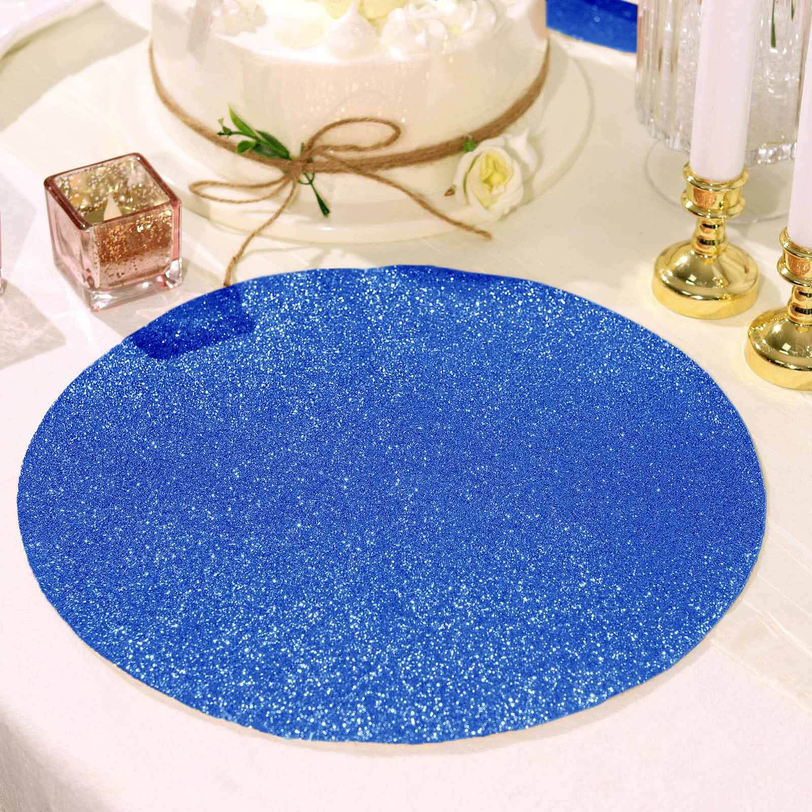6-Pack Placemats Glitter Design Royal Blue Sparkle Round - Non-Slip Decorative Dining Table Mats 13"
