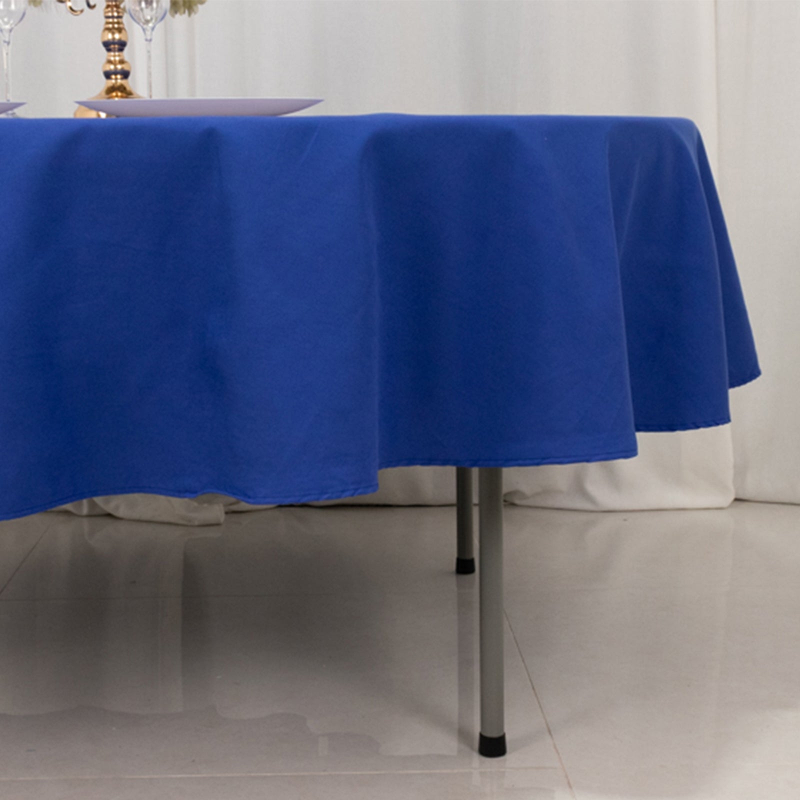 Cotton Blend 90" Round Tablecloth Royal Blue - Wrinkle-Resistant Table Cover