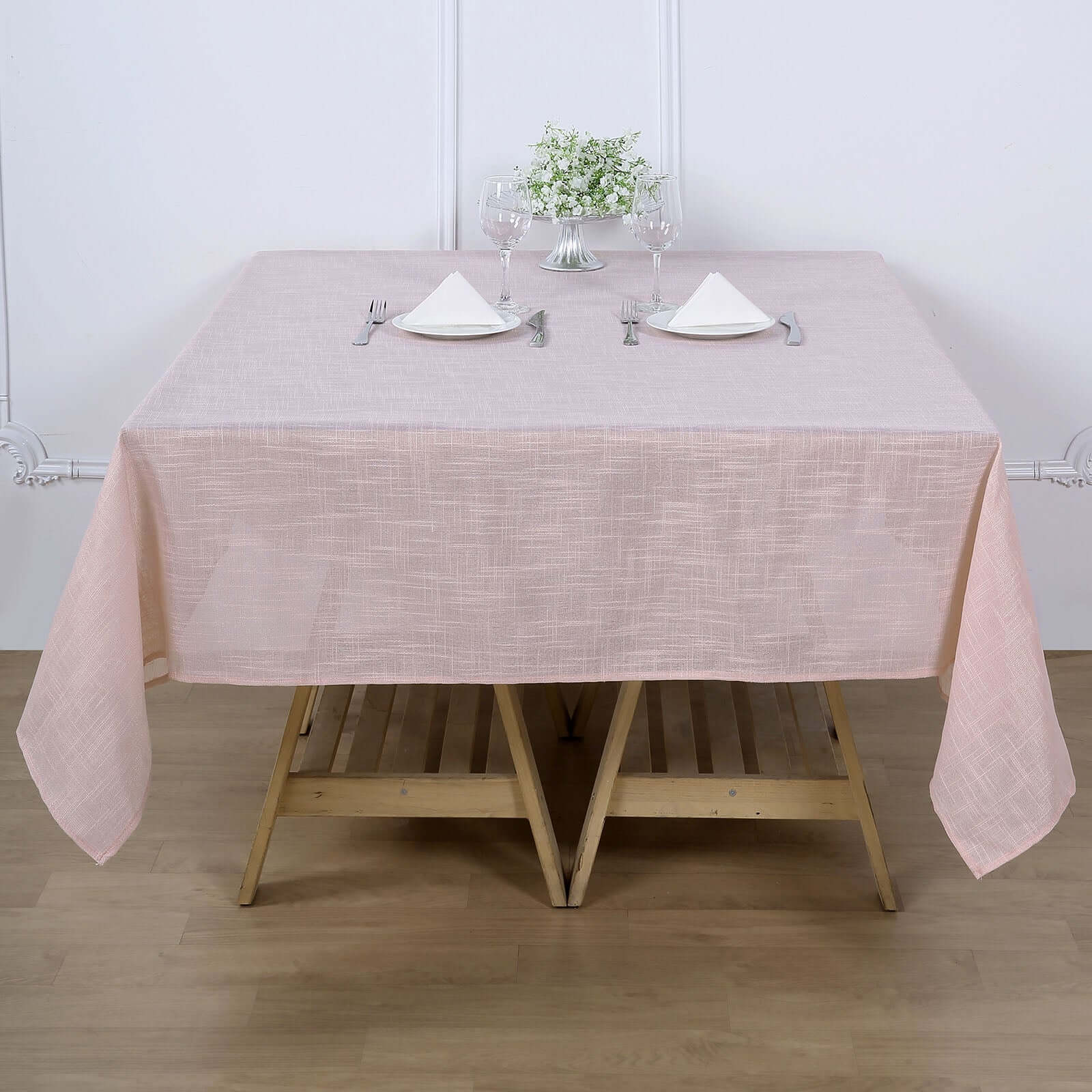 Linen 72"x72" Table Overlay Square Tablecloth Blush - Slubby Textured Wrinkle-Resistant Design for Stylish Occasions