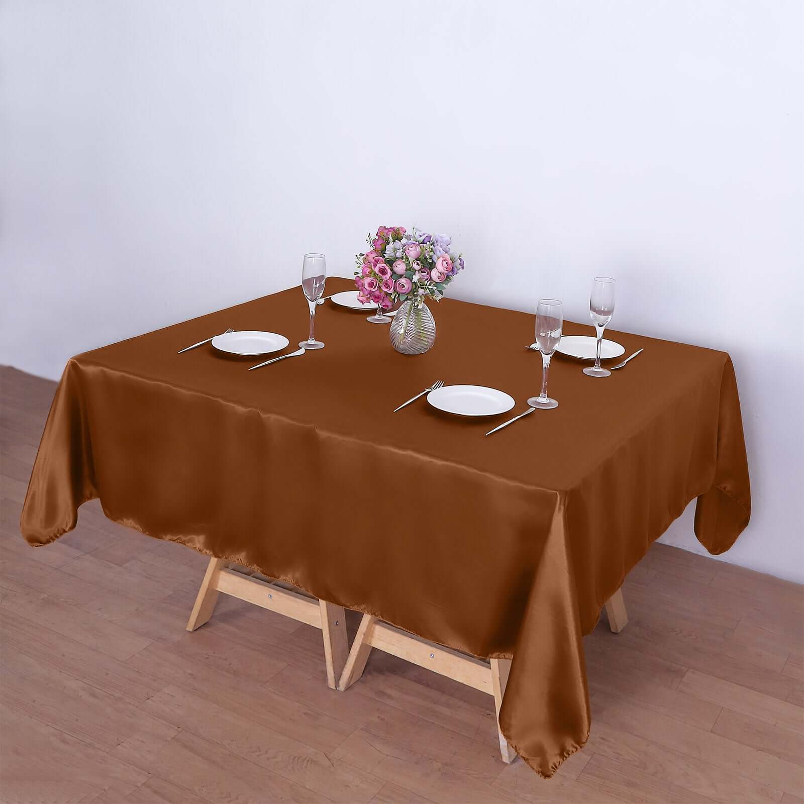 Satin 72"x72" Table Overlay Square Tablecloth Cinnamon Brown - Smooth Finish Table Cover
