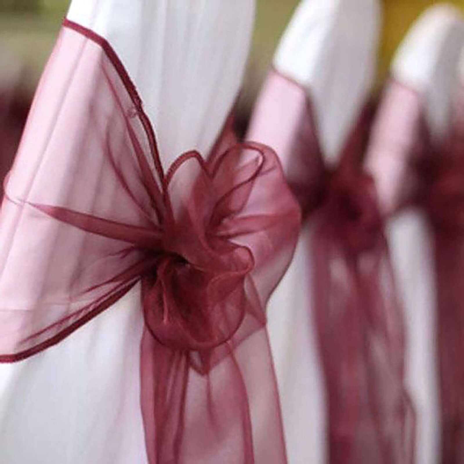 5 Pack Organza Chair Sashes Burgundy - Reusable Sheer Chair Bows 6"x108"