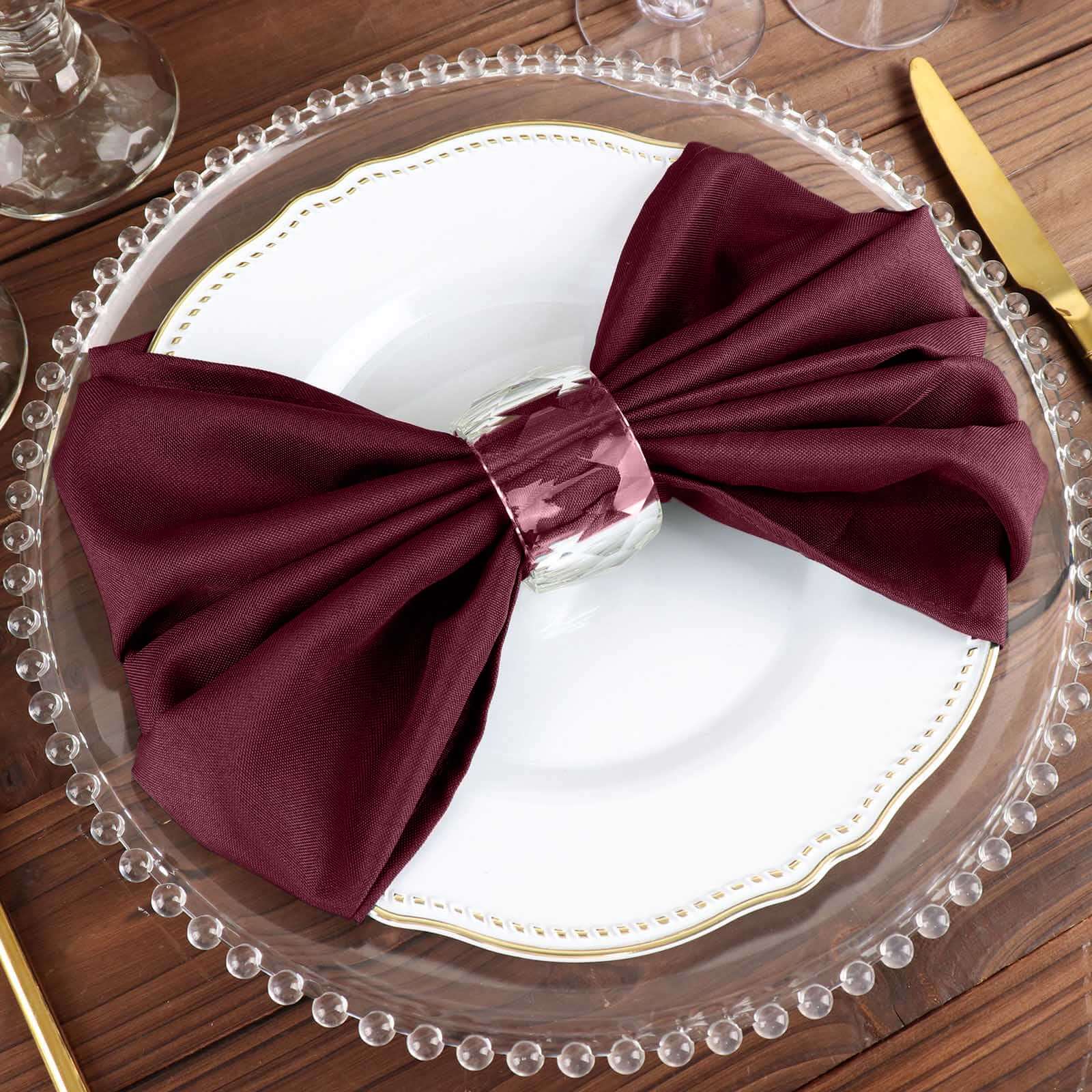 5 Pack Polyester 20"x20" Napkins Burgundy - Wrinkle Resistant & Easy Care Cloth Napkins