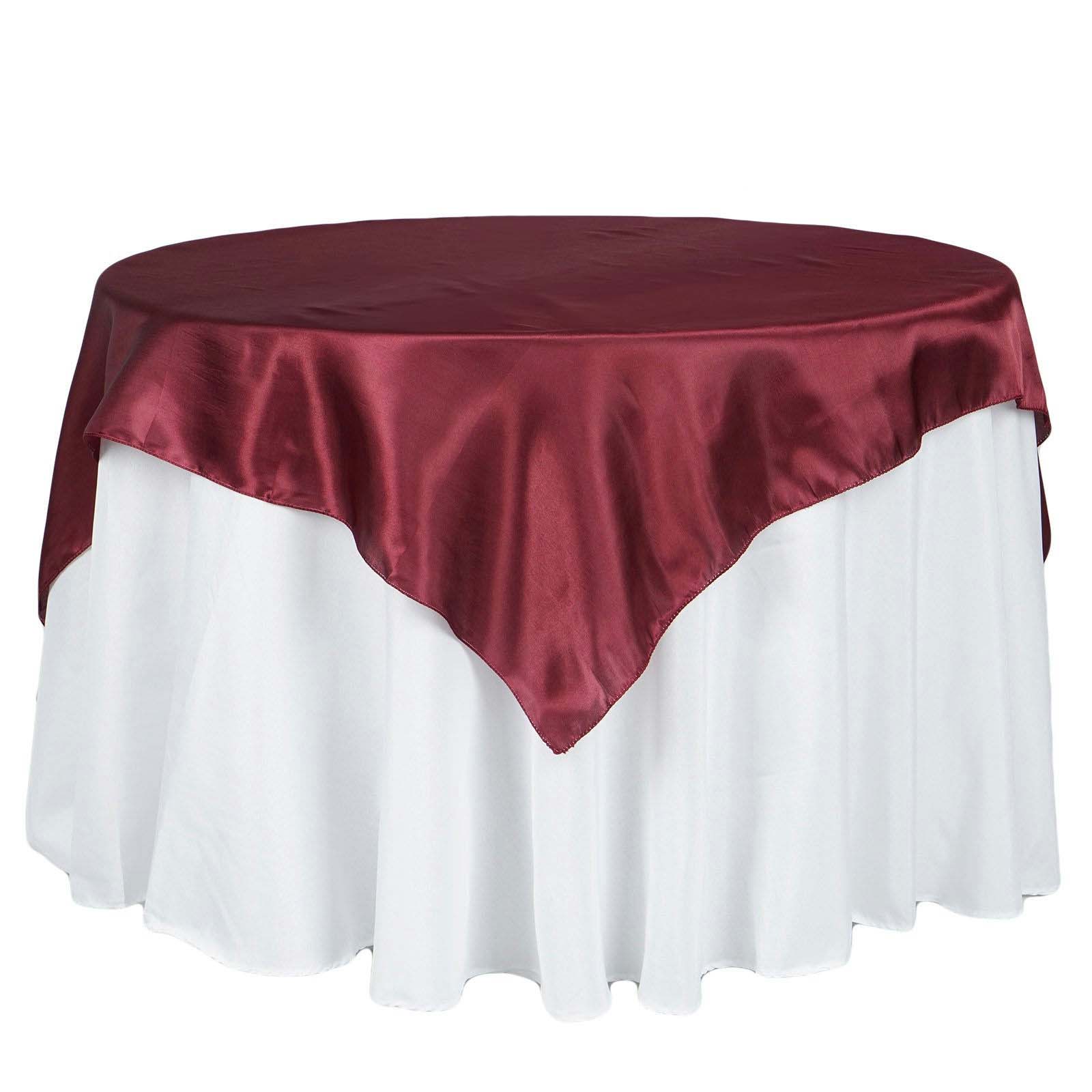 Satin 72"x72" Table Overlay Square Tablecloth Burgundy - Smooth Finish Table Cover
