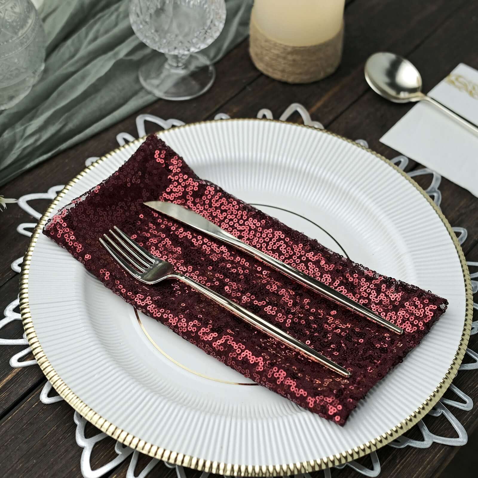 Sequin 20"x20" Napkin Burgundy - Shimmering Dinner Napkin