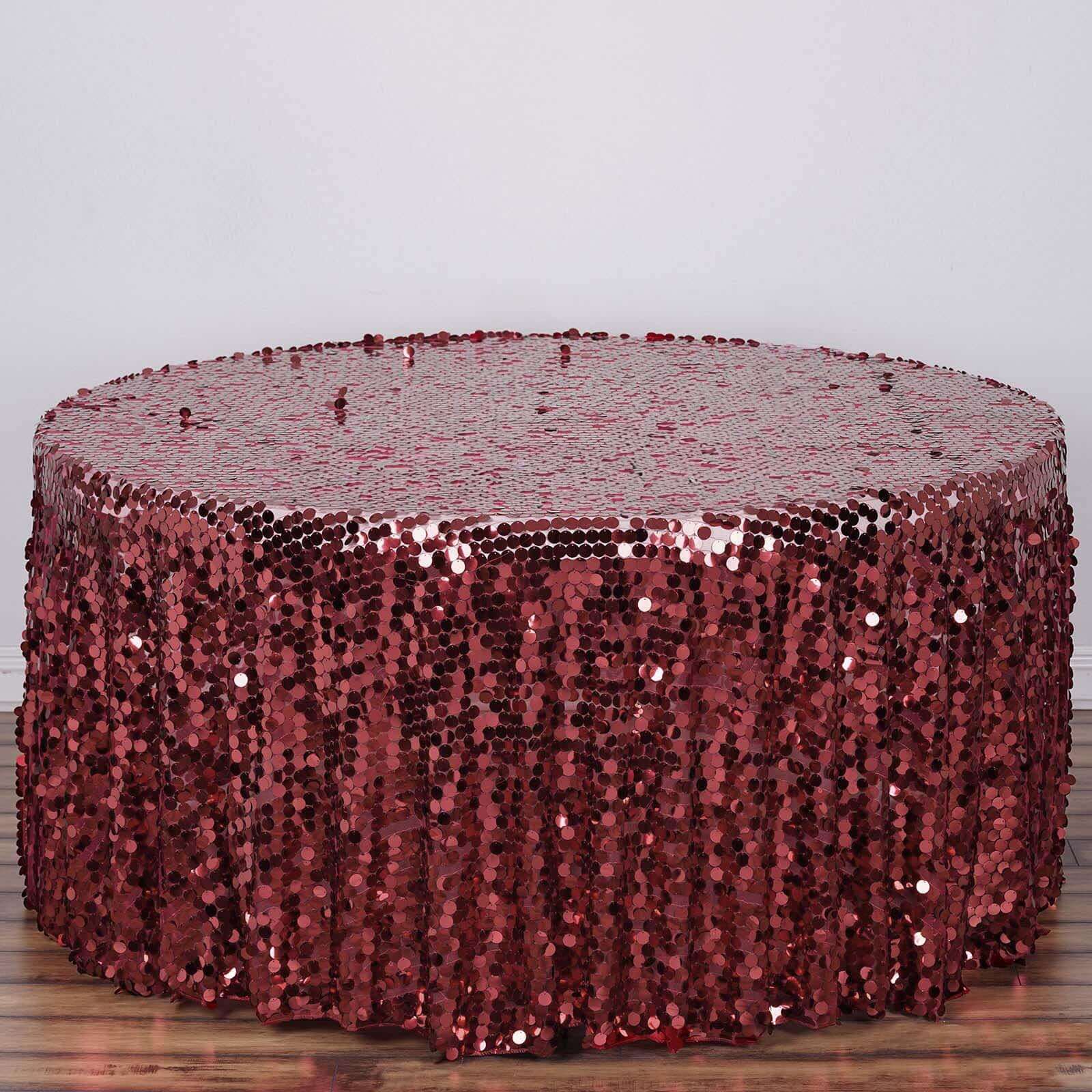 Sequin 120" Round Tablecloth Burgundy - Seamless Big Payette Table Cover