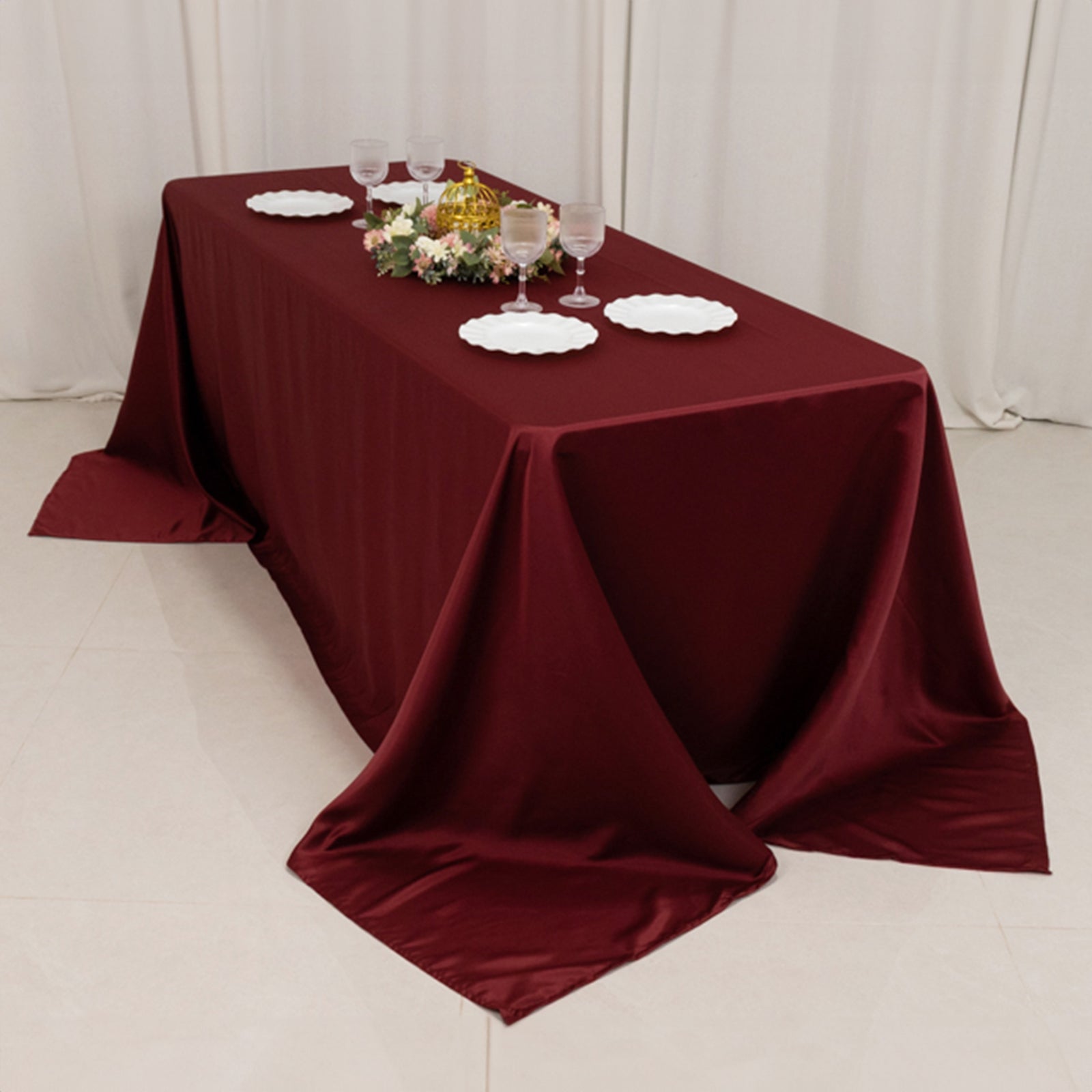 Lamour Satin 90"x132" Rectangle Tablecloth Burgundy - Soft & Silk-Like Seamless Table Cover