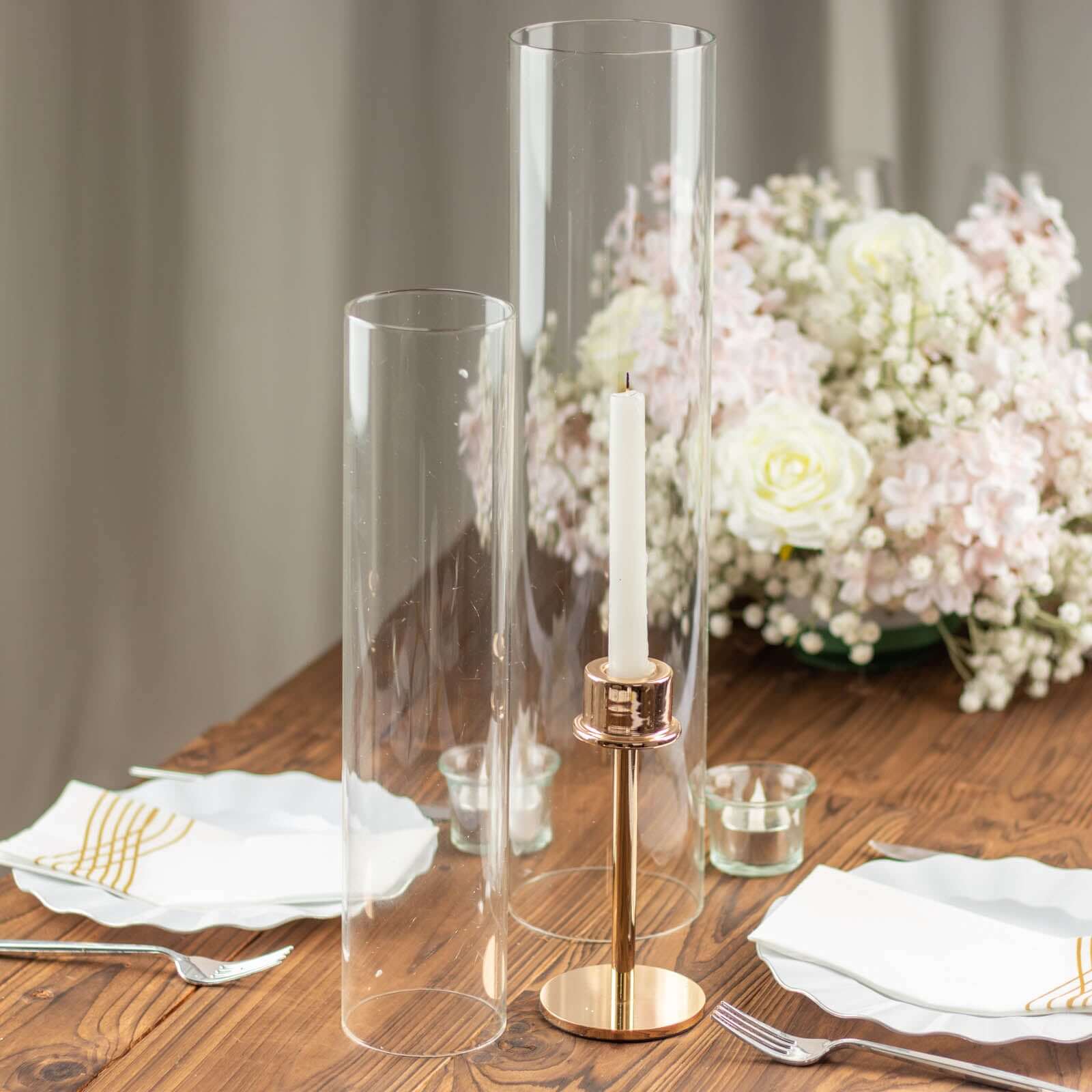 2-Pack Clear Glass Candelabra Shades Open End Hurricane Design - Stylish Table Centerpiece 14"