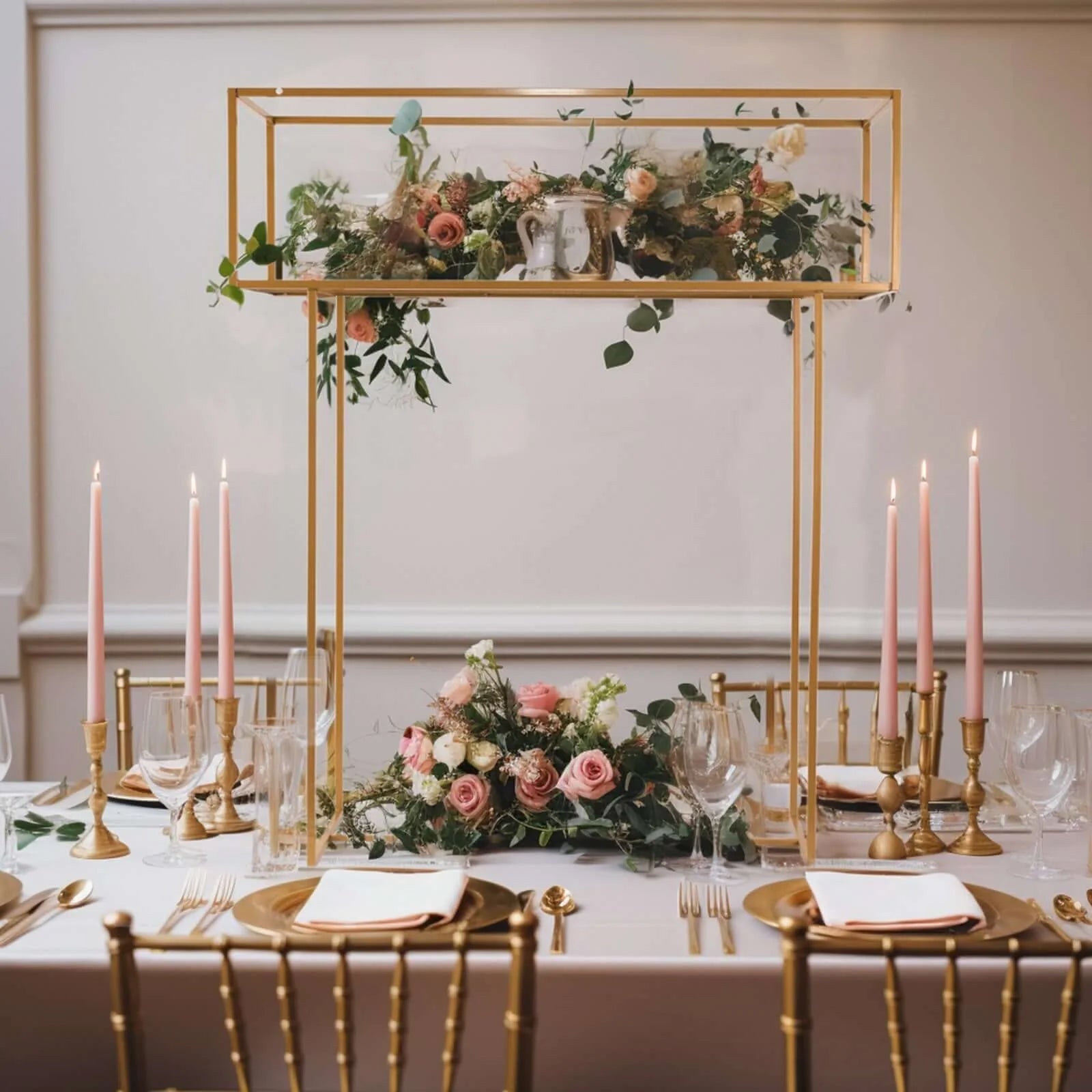 Floral Display Rack Heavy Duty Design Metal Gold - Rectangular Tall Centerpiece Stand 48"