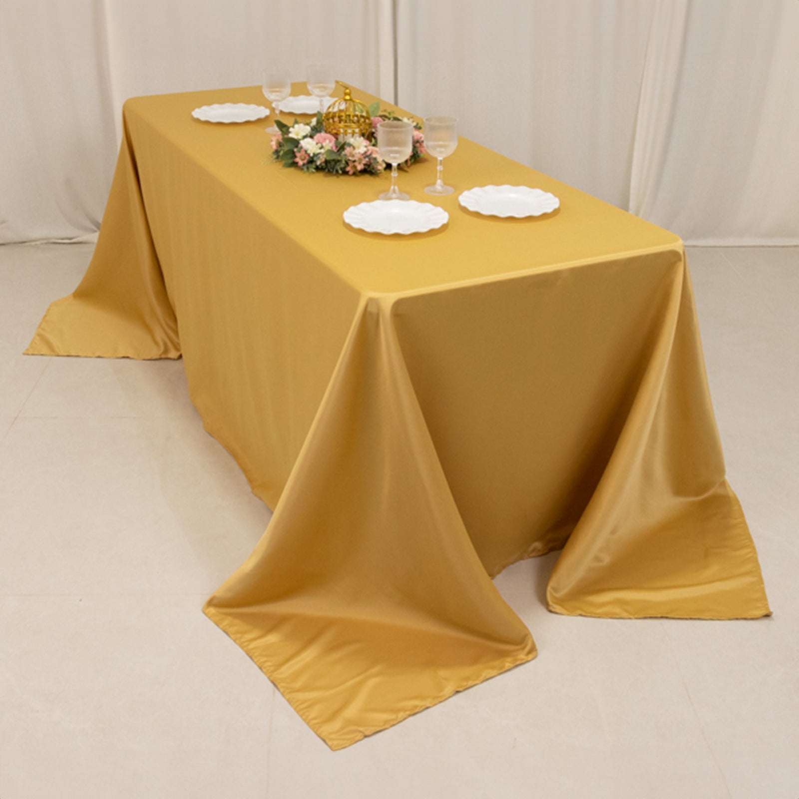 Lamour Satin 90"x132" Rectangle Tablecloth Champagne - Soft & Silk-Like Seamless Table Cover