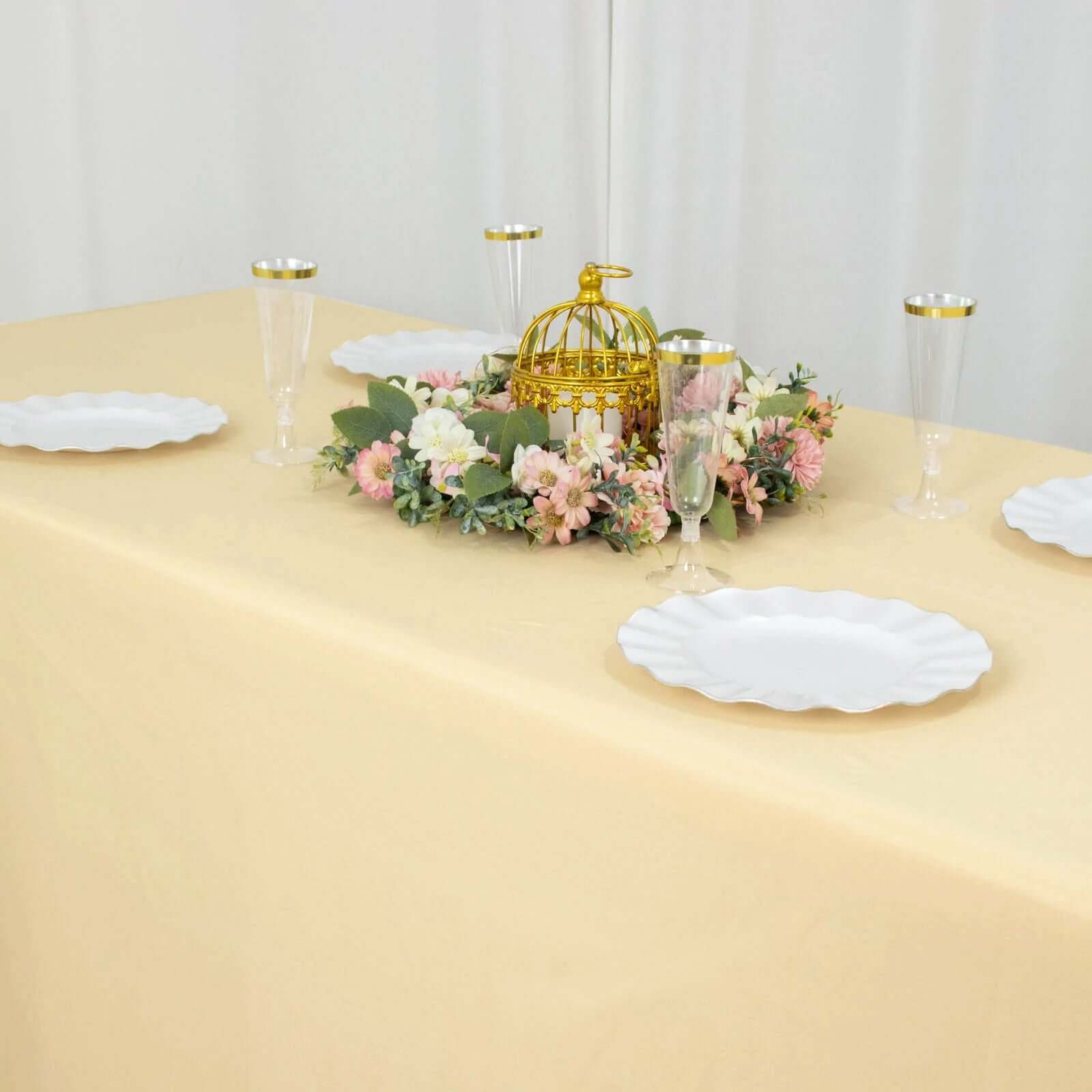 Premium Polyester 90"x156" Rectangle Tablecloth Champagne - Seamless 220GSM Stain-Resistant Table Cover