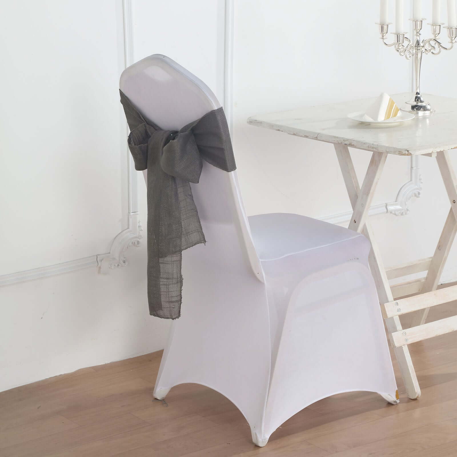 5 Pack Linen Chair Sashes 6"x108" Slubby Textured Charcoal Gray - Durable Wrinkle-Resistant Decor