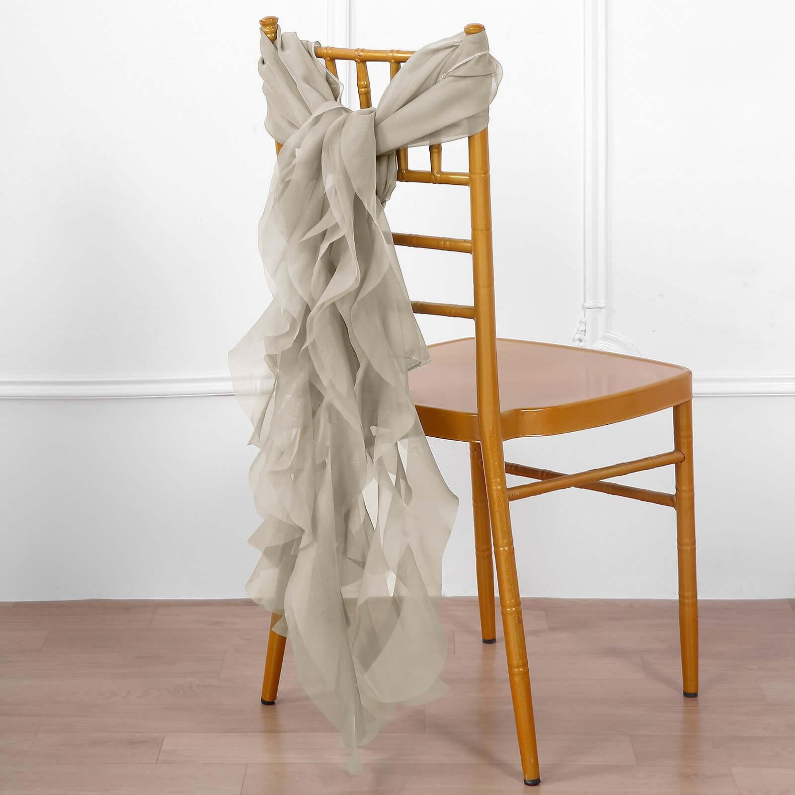 Chiffon Chair Sash with Curly Design Beige - Stylish Chair Decorations