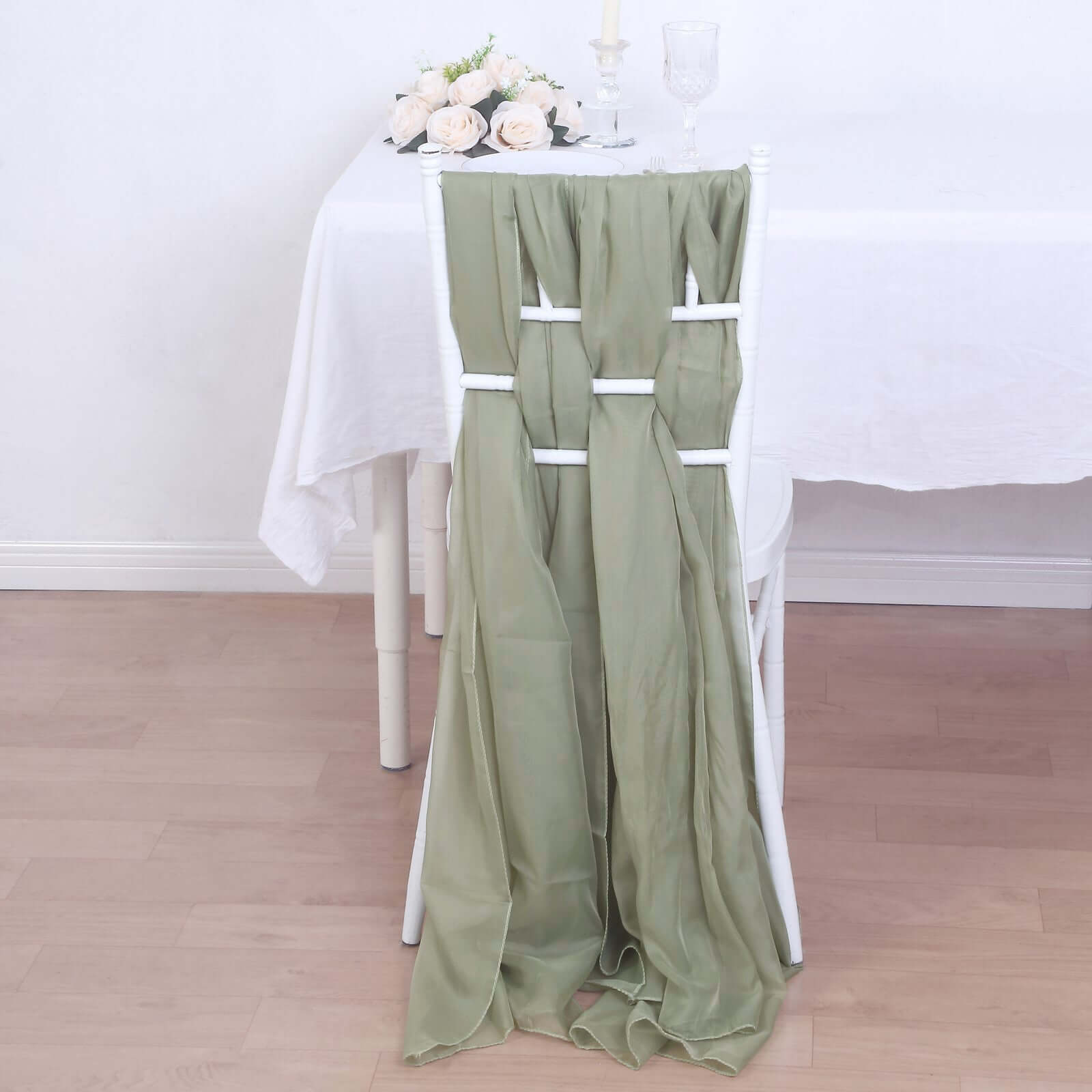 5 Pack Premium Chiffon Chair Sashes Dusty Sage Green - Soft & Lightweight Designer Chair Bows 22"x78"