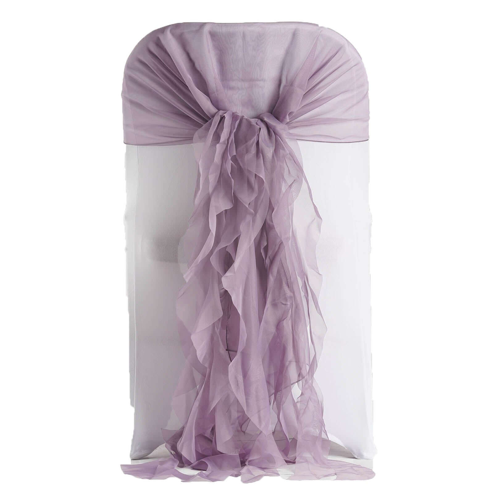 1 Set Chiffon Hoods Chair Sashes with Willow Ruffles Design Violet Amethyst - Stylish Chair Bow Decor