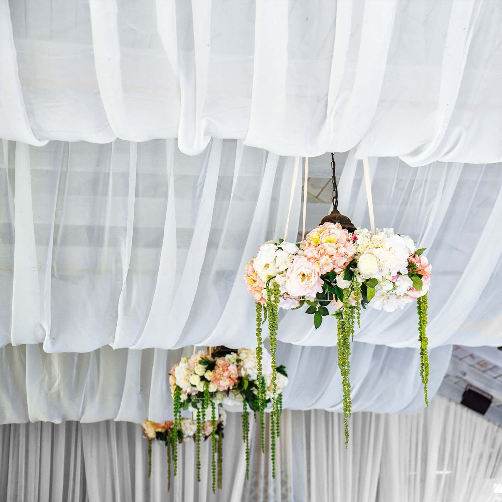 5ftx32ft Premium White Chiffon Curtain Panel, Durable Flame Resistant Backdrop Ceiling Drapery With Rod Pocket