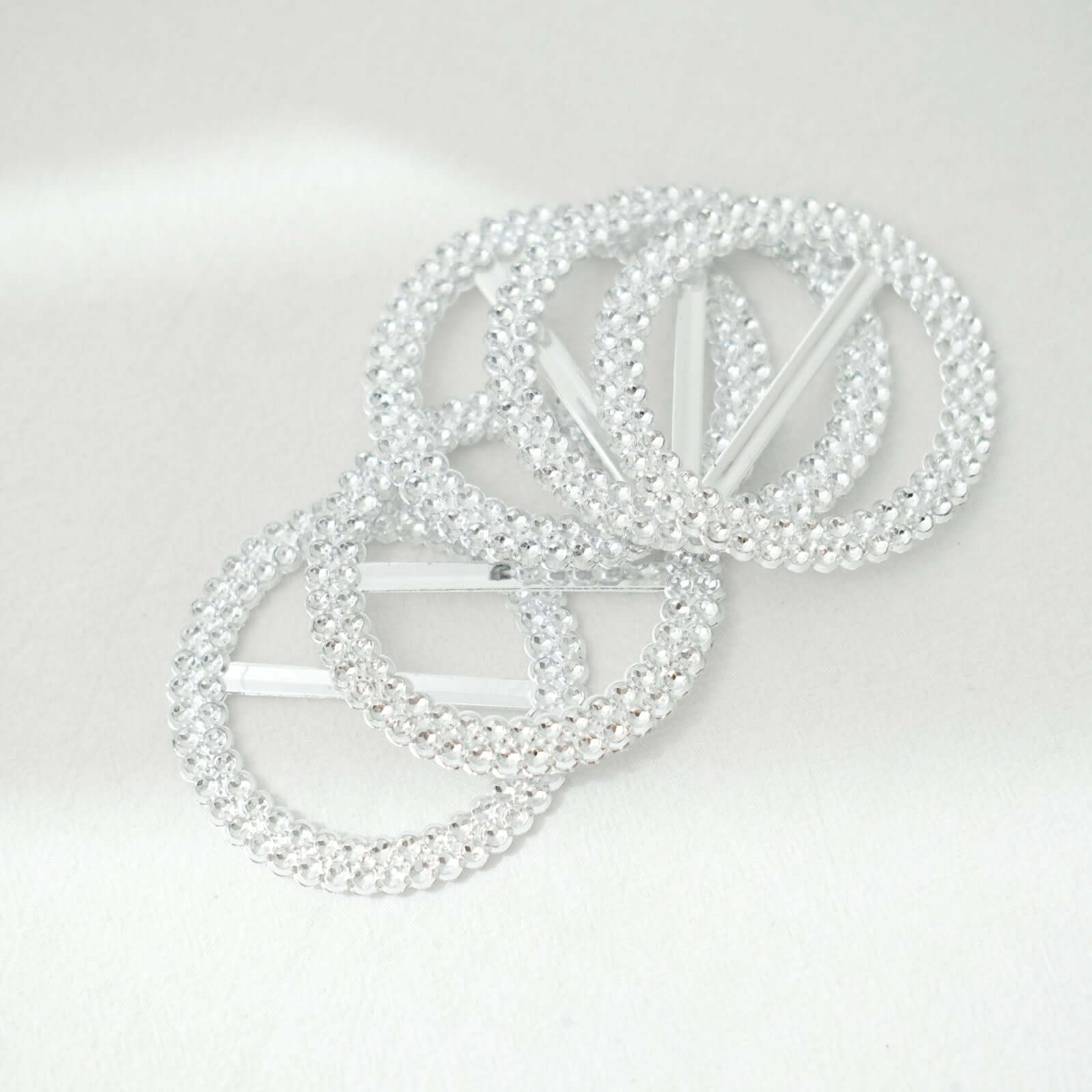 20 Pack Diamond Round Chair Sash Band Buckle Pins Silver - Timeless Rhinestone Napkin Rings 2.5"