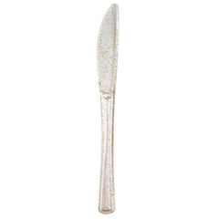 25-Pack Plastic Knives Clear Gold Glitter Classic Heavy Duty - Decorative Disposable Cutlery 7"