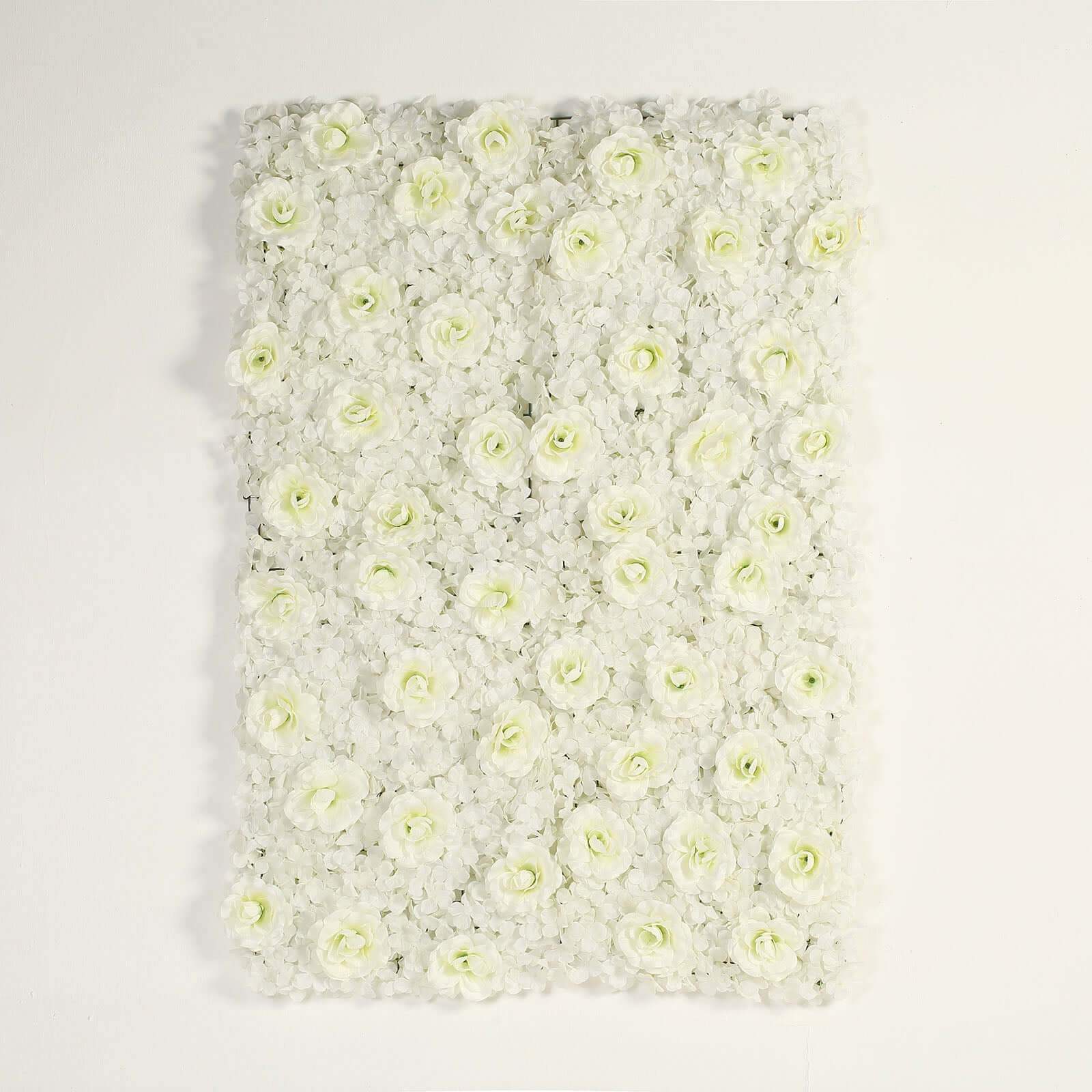 11 Sq ft. Cream 3D Silk Rose and Hydrangea Flower Wall Mat Backdrop - 4 Artificial Panels