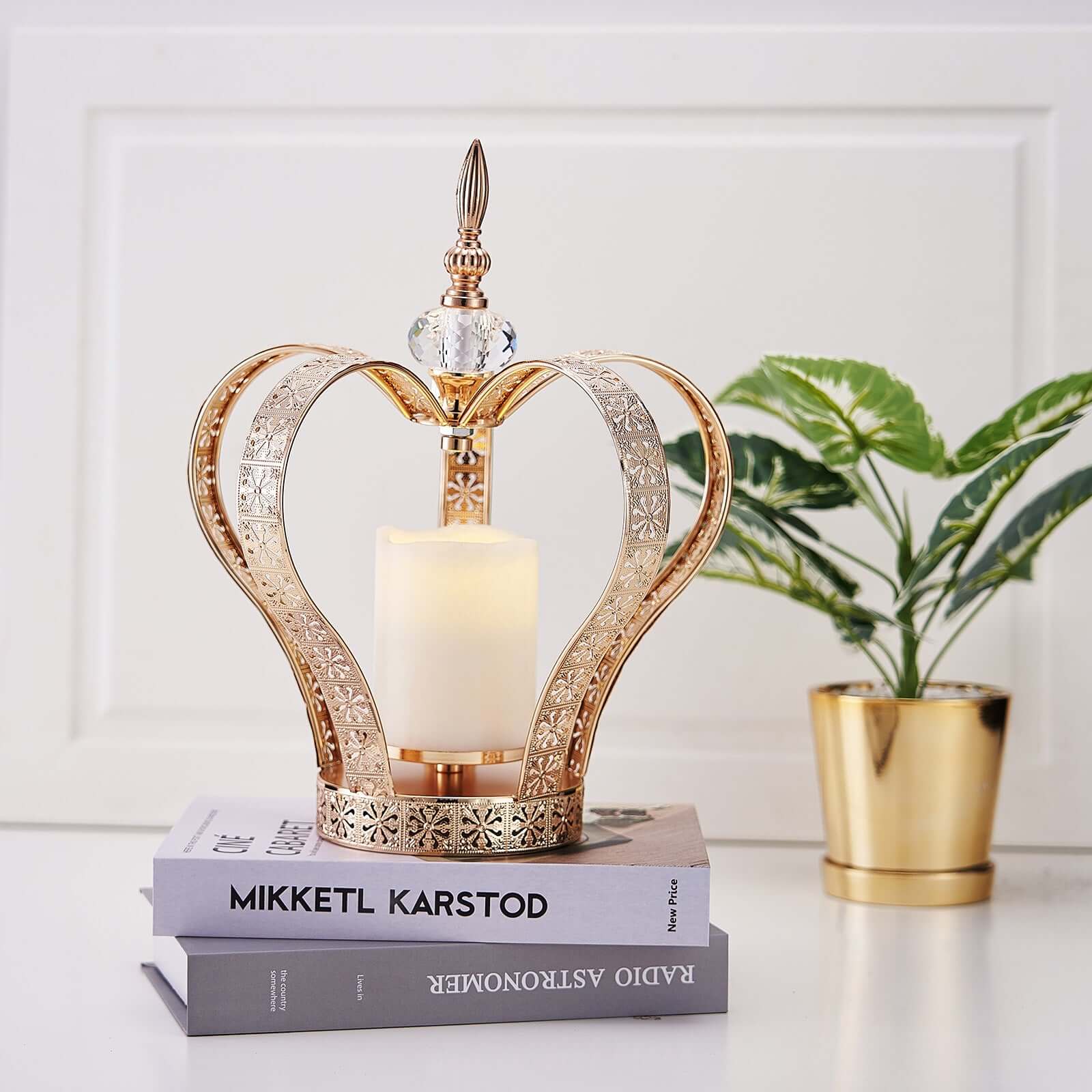 Metal Crown Pillar Candle Holder Stand Gold - Votive Holder Centerpiece 25"