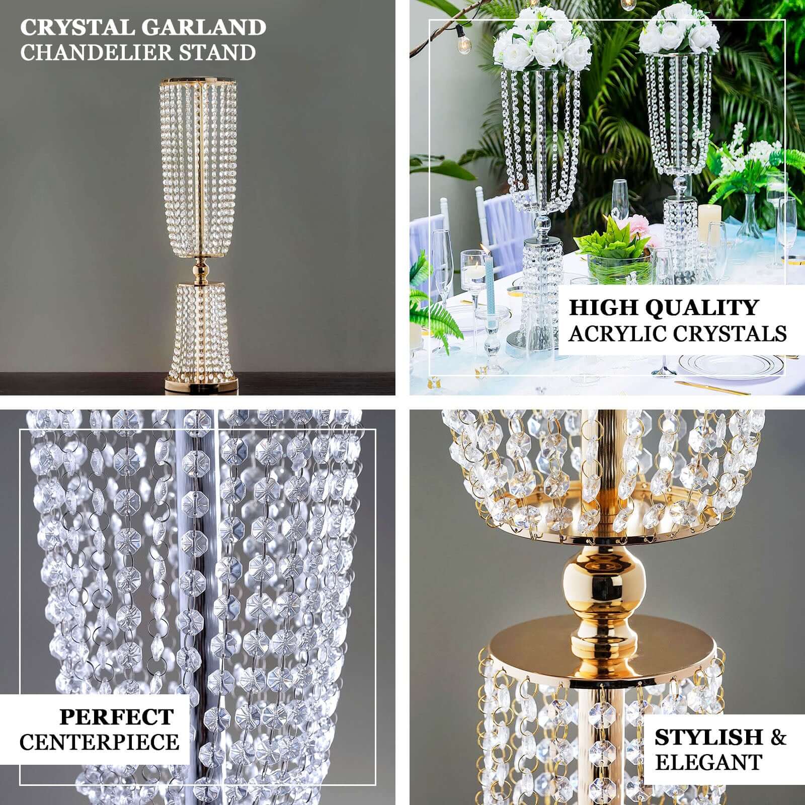 32" Silver Acrylic Crystal Pendant Chain Hourglass Chandelier Stand