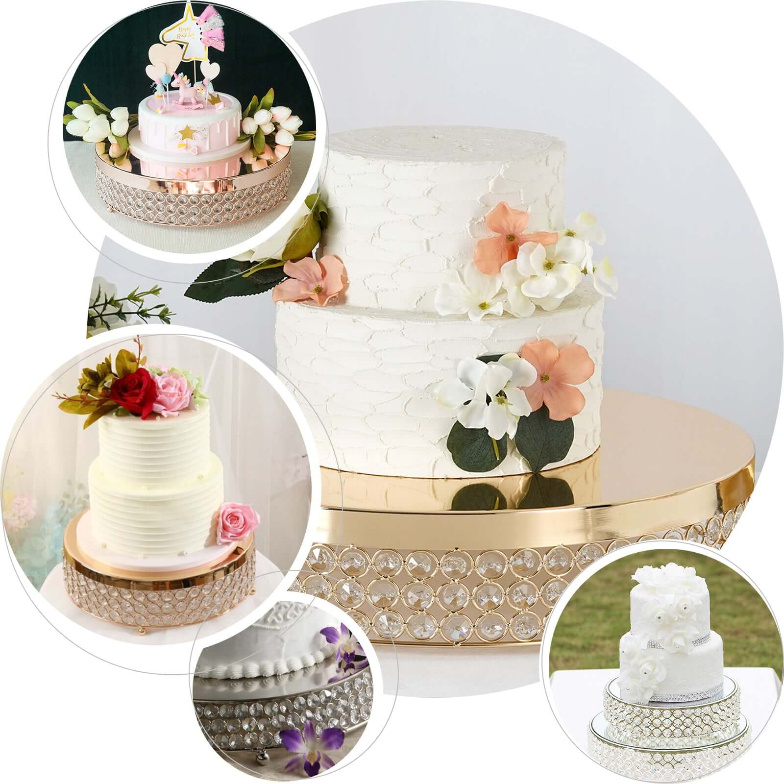 Metal Cake Stand Pedestal Crystal Beaded Design Rose Gold - Cupcake Display and Dessert Riser 13"