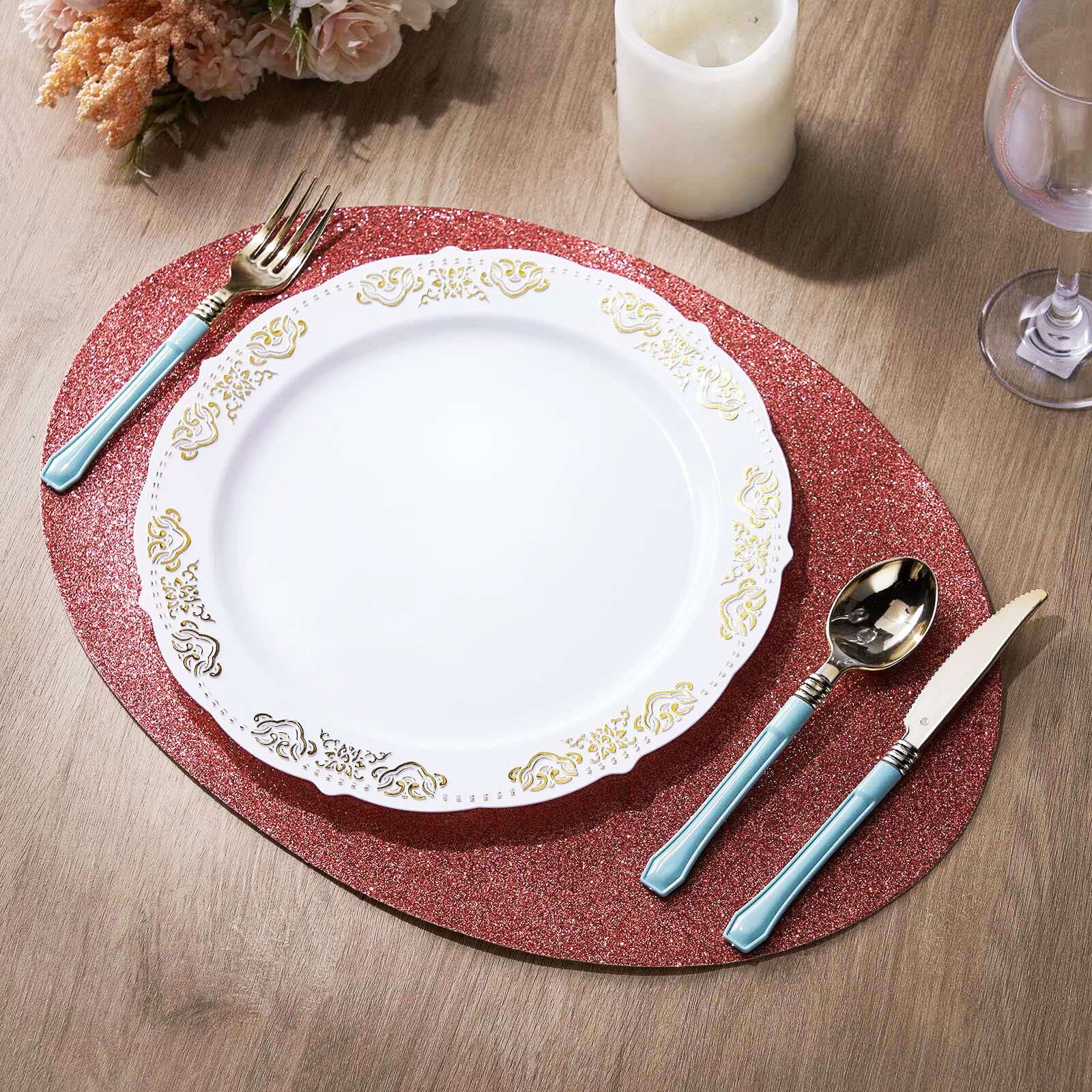 6-Pack Placemats Glitter Design Coral Sparkle Oval - Non-Slip Decorative Table Mats for Dining 12"x18"