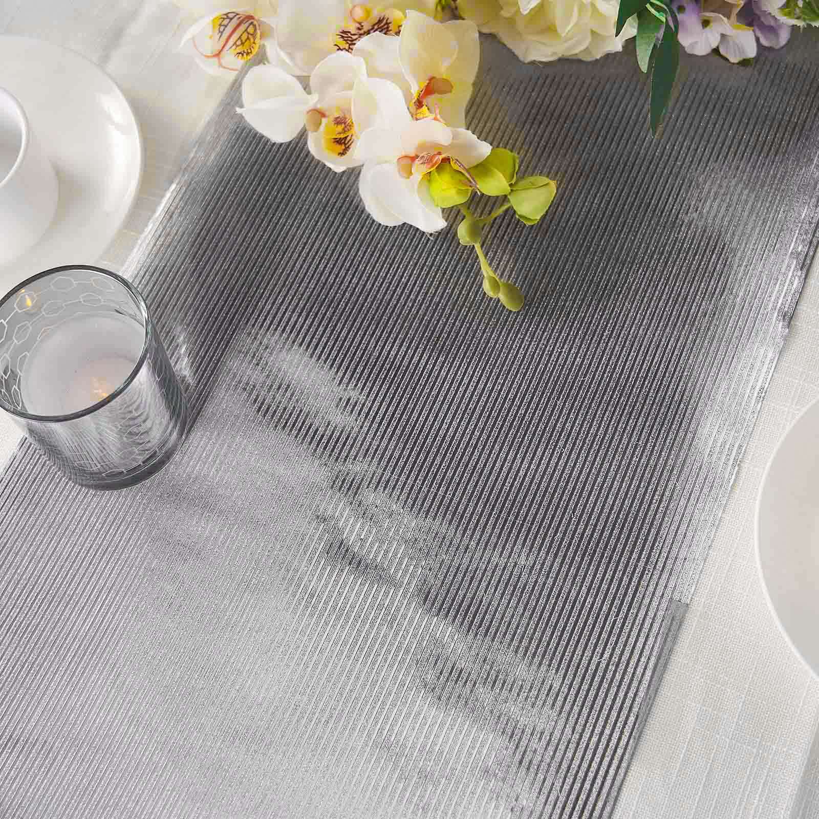 Glitter Paper 9ft Table Runner Roll Silver Disposable Ridge Pattern Table Decor