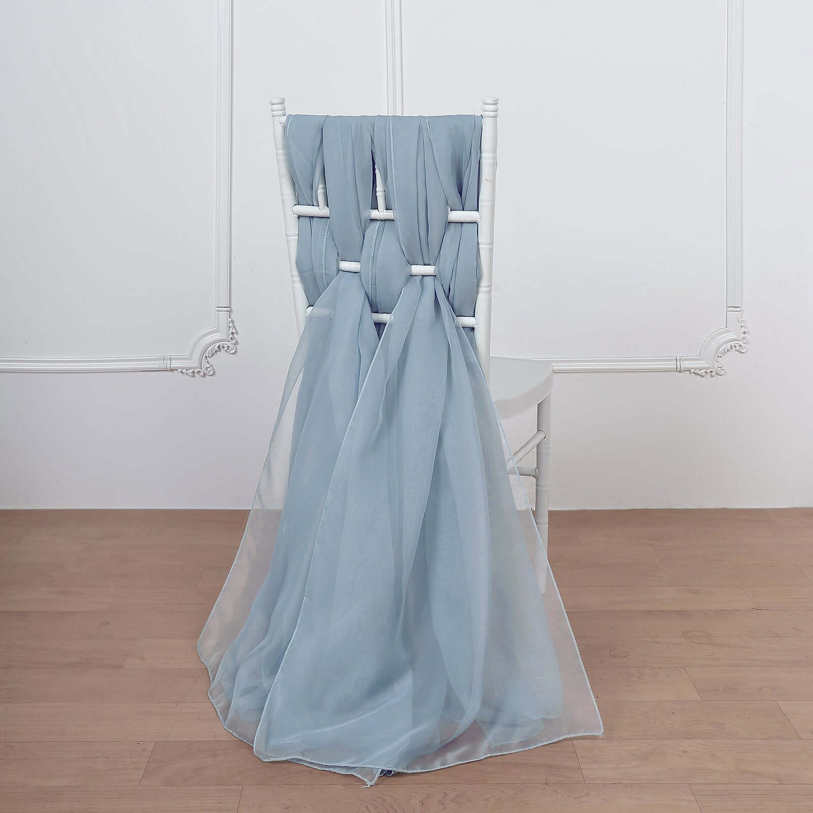 5 Pack Premium Chiffon Chair Sashes Dusty Blue - Soft & Lightweight Designer Chair Bows 22"x78"