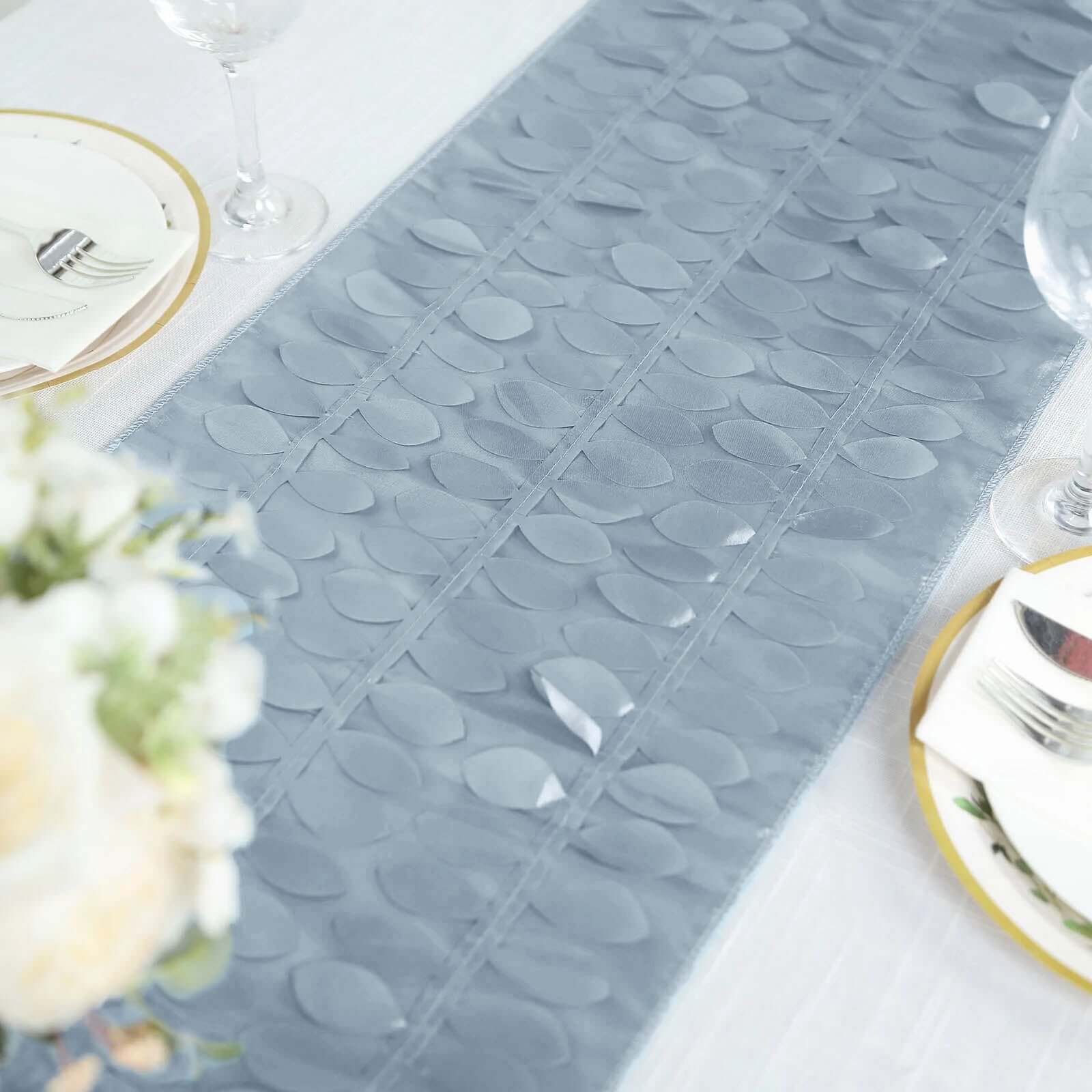 Taffeta Fabric 12"x108" Table Runner Dusty Blue - 3D Leaf Petal Design