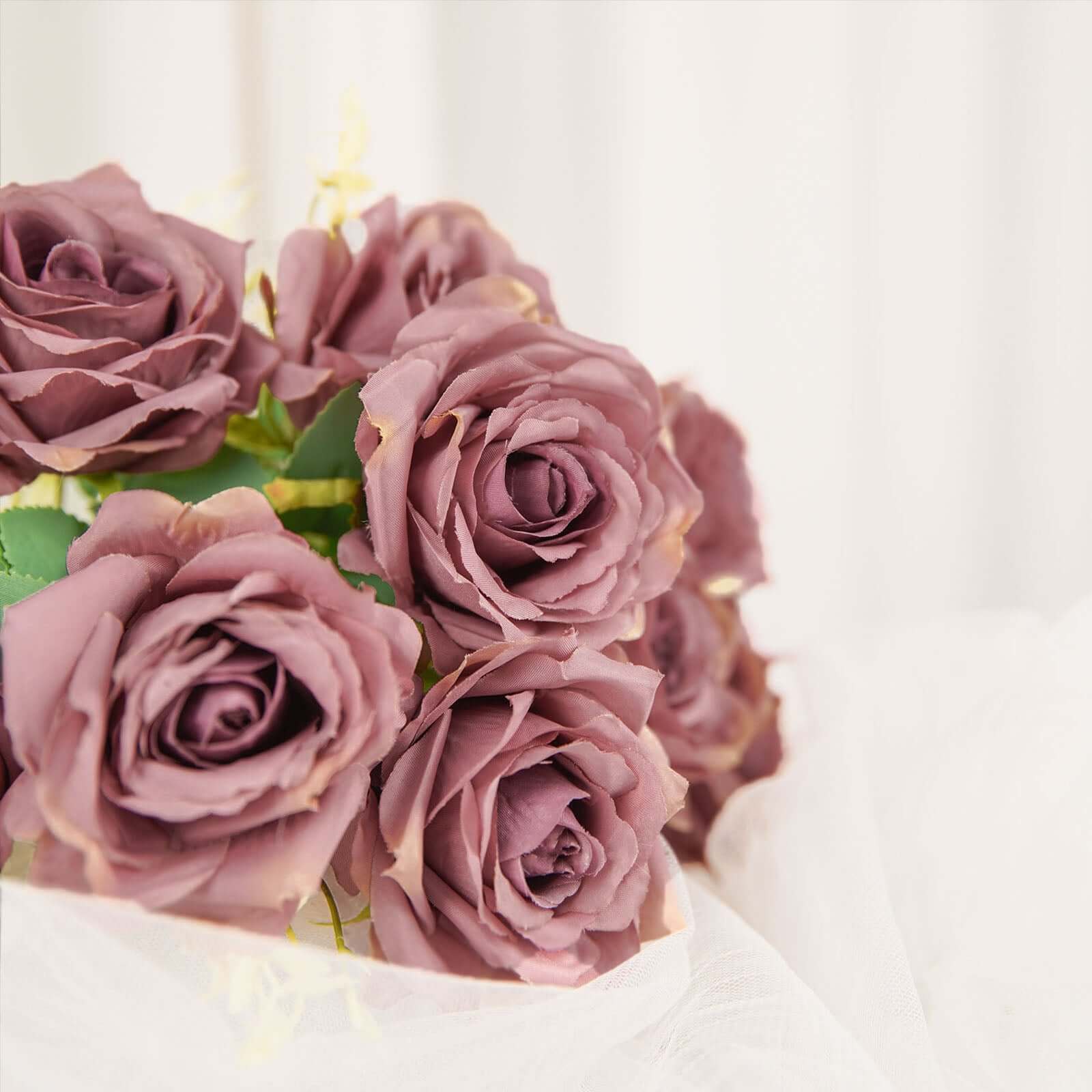 2 Bushes 18" Real Touch Dusty Rose Artificial Rose Flower Bouquet, Silk Long Stem Flower Arrangements