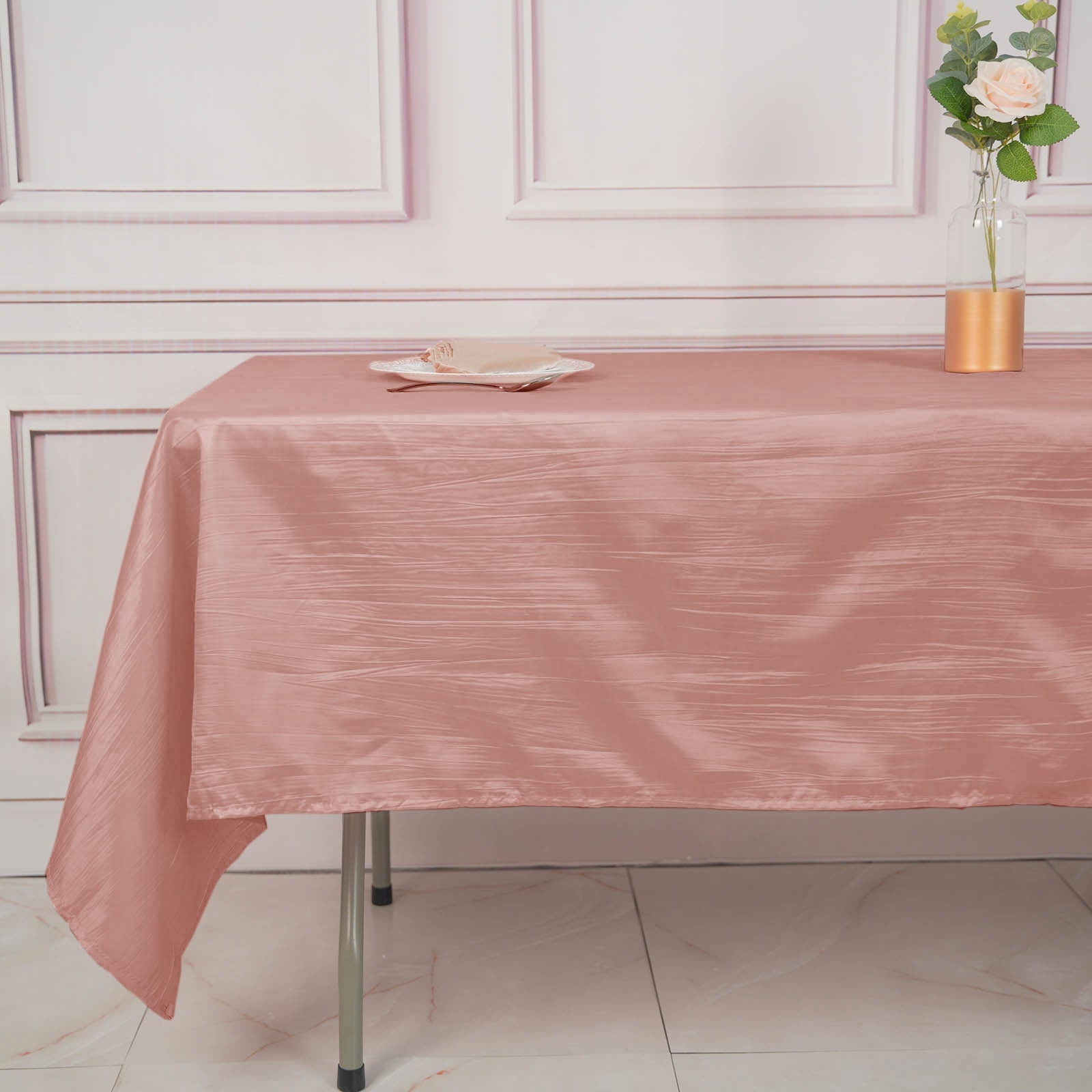Taffeta 60"x102" Rectangle Tablecloth Dusty Rose - Accordion Crinkle Table Cover