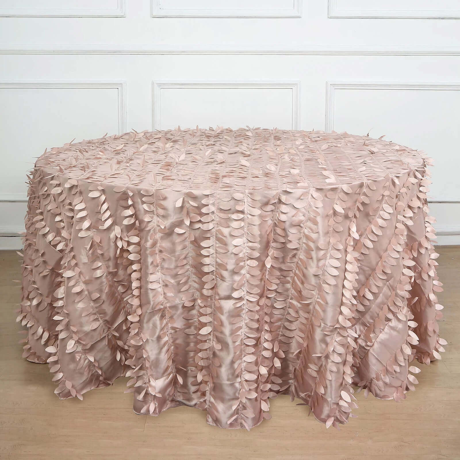 Taffeta 132" Round Tablecloth Dusty Rose | 3D Leaf Petal Design Seamless Table Cover