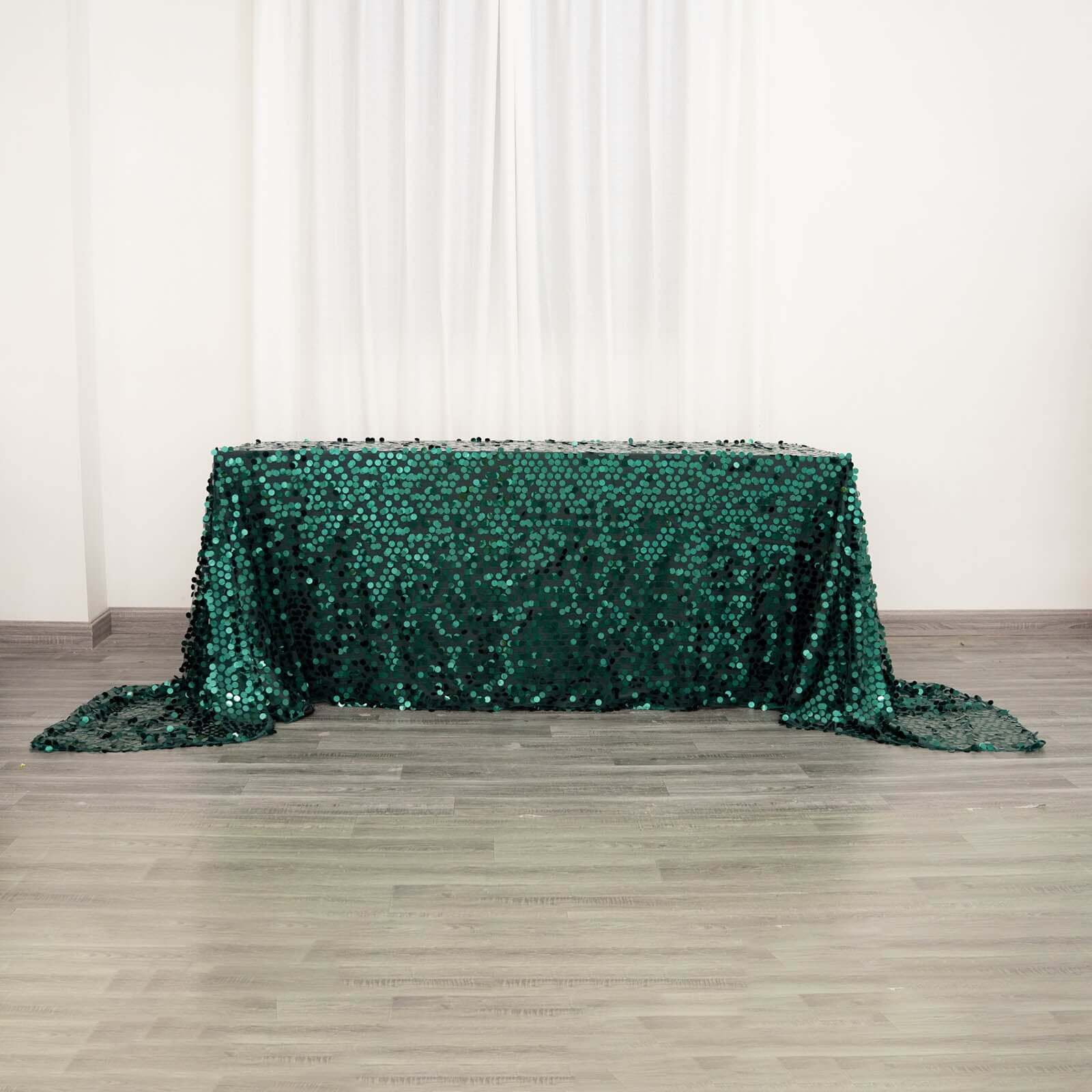 Sequin 90"x156" Rectangle Tablecloth Hunter Emerald Green - Seamless Big Payette Table Cover