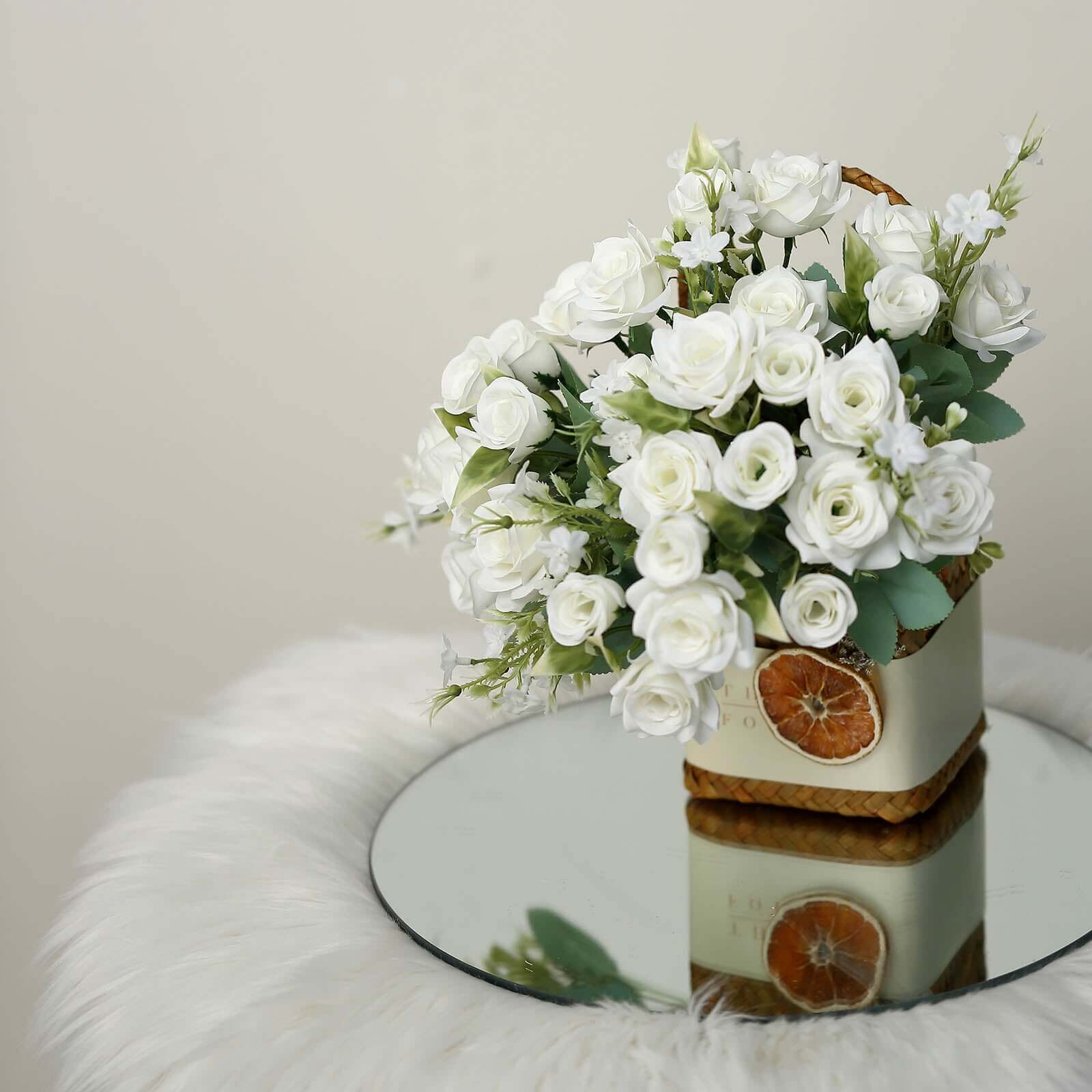 4 Bushes 12" Ivory Real Touch Artificial Silk Rose Flower Bouquet, Faux Bridal Flowers