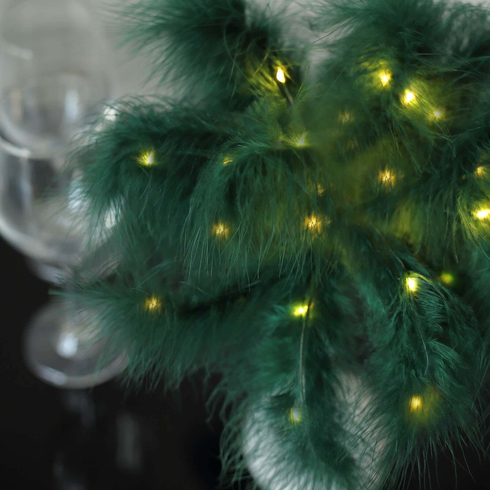 Table Lamp Feather Design Hunter Emerald Green LED Battery Operated - Cordless Wedding Centerpiece 15"