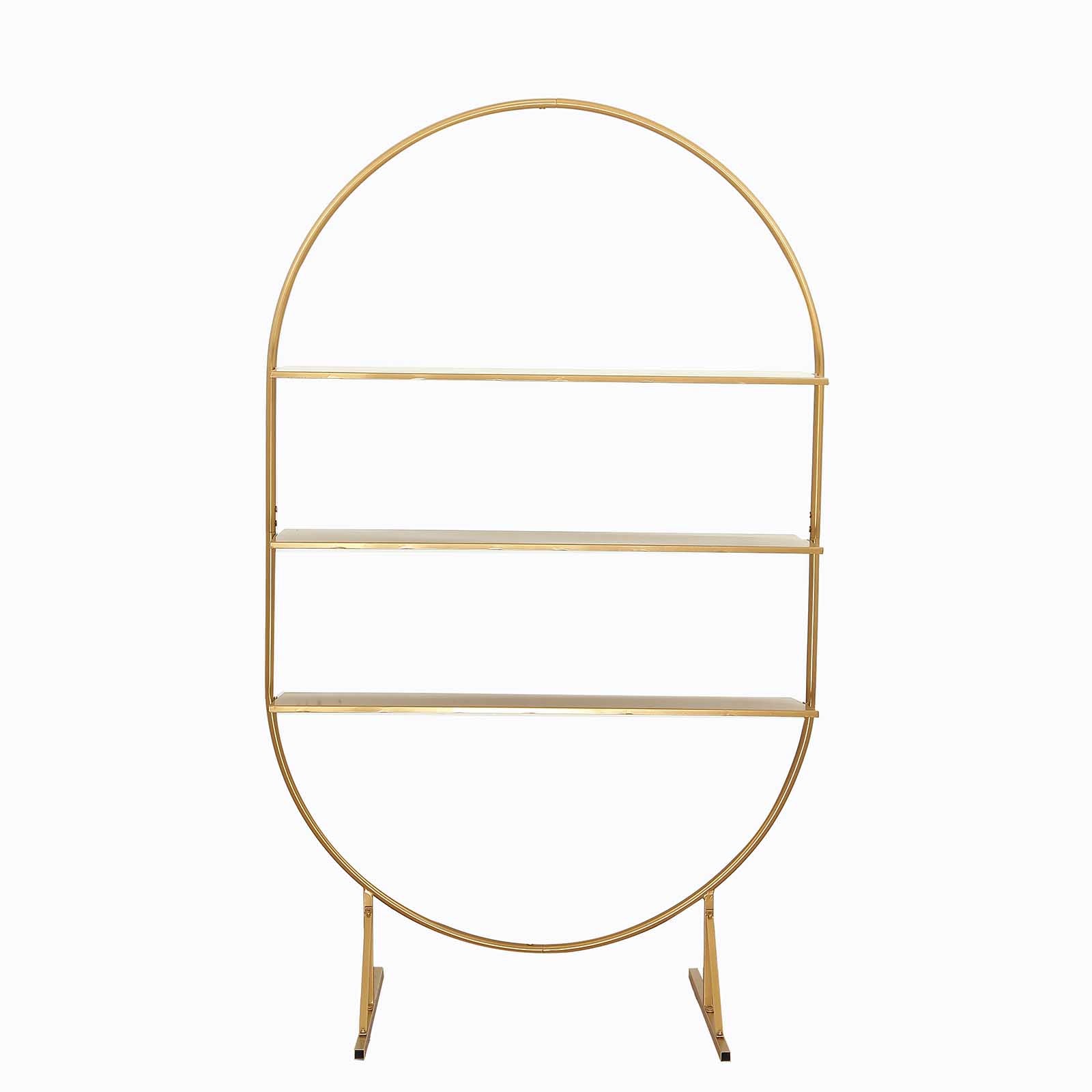 3-Tier Metal Oval Cupcake Dessert Stand Gold - Large Versatile Floor Standing Arch Cake Display Shelf Rack for Luxurious Event and Party Settings 6.5ft