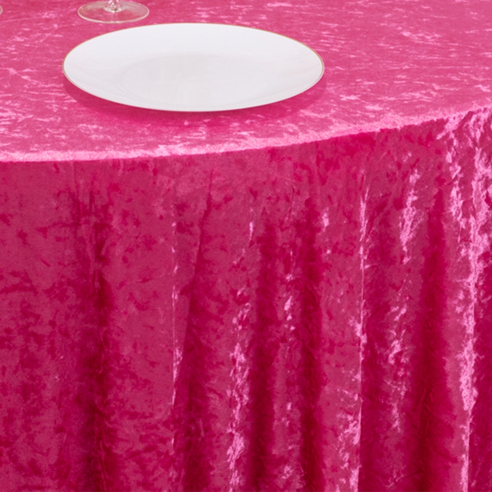 Premium Crushed Velvet 120" Round Tablecloth Fuchsia - Reusable Soft & Stylish Seamless Table Cover
