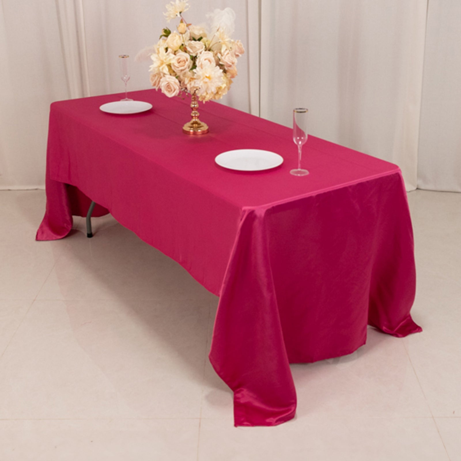 Lamour Satin 60"x126" Rectangle Tablecloth Fuchsia - Soft & Silk-Like Table Cover