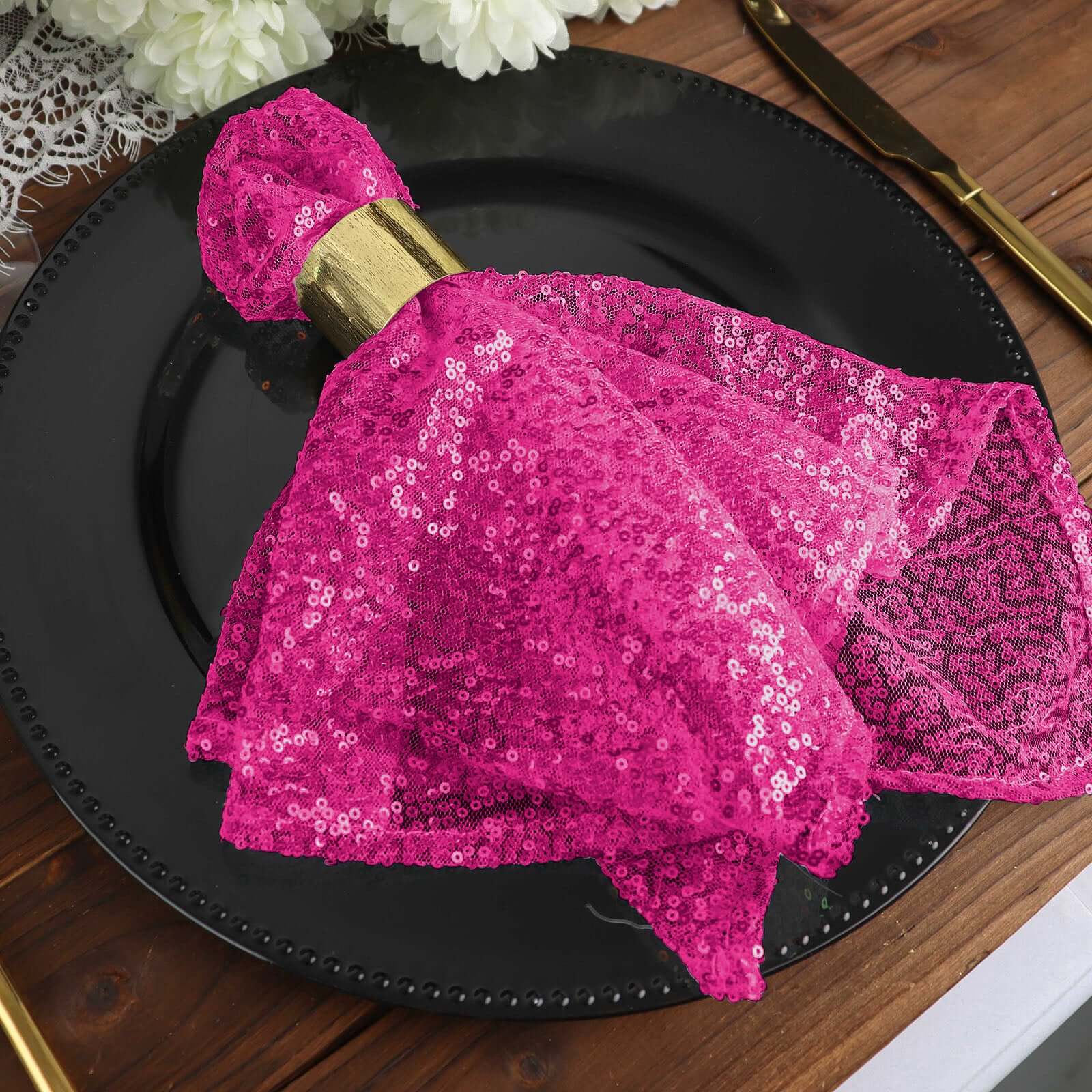 Sequin 20"x20" Napkin Fuchsia - Shimmering Dinner Napkin